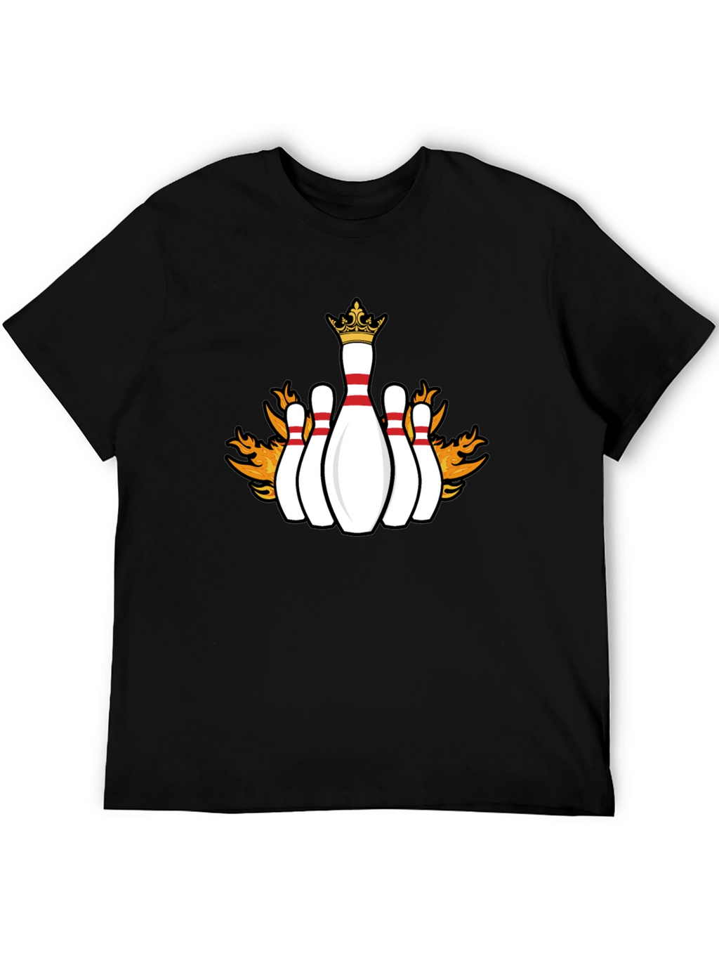 Flaming Crown Bowling Pins Black T-Shirt