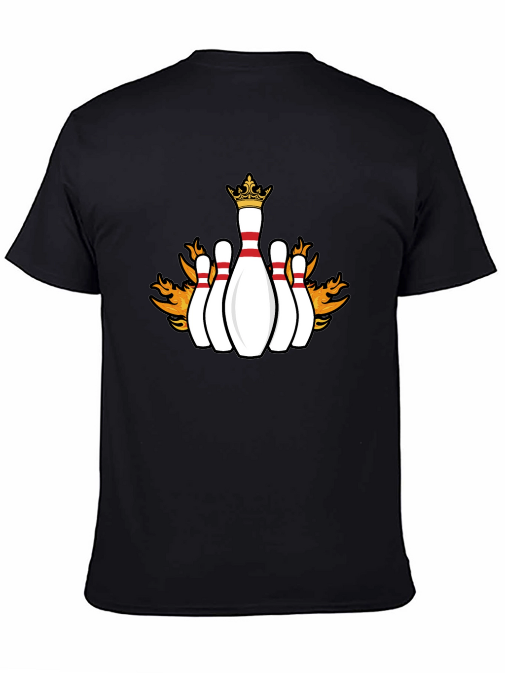 Flaming Crown Bowling Pins Black T-Shirt
