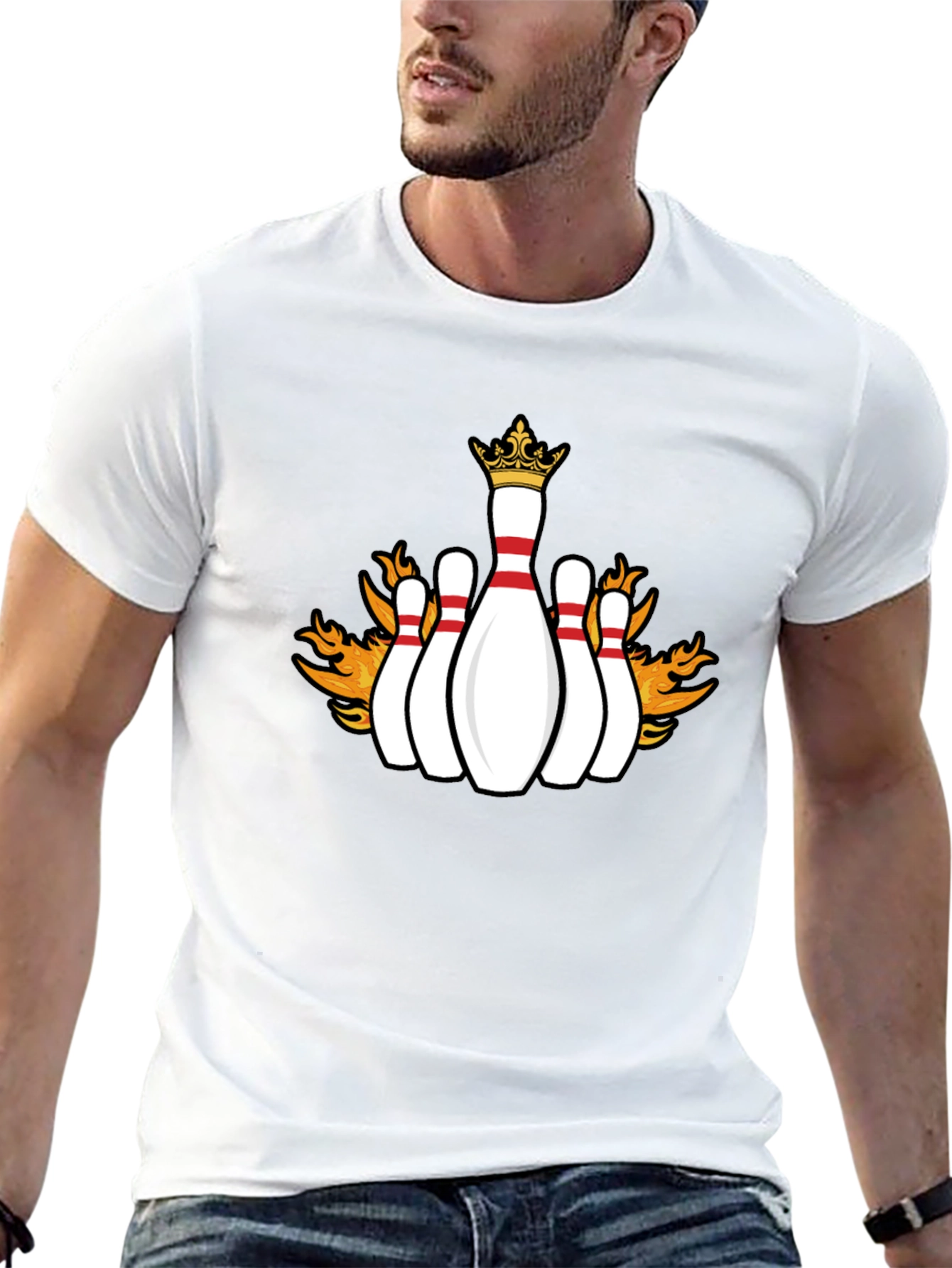 Flaming Crown Bowling Pins Black T-Shirt