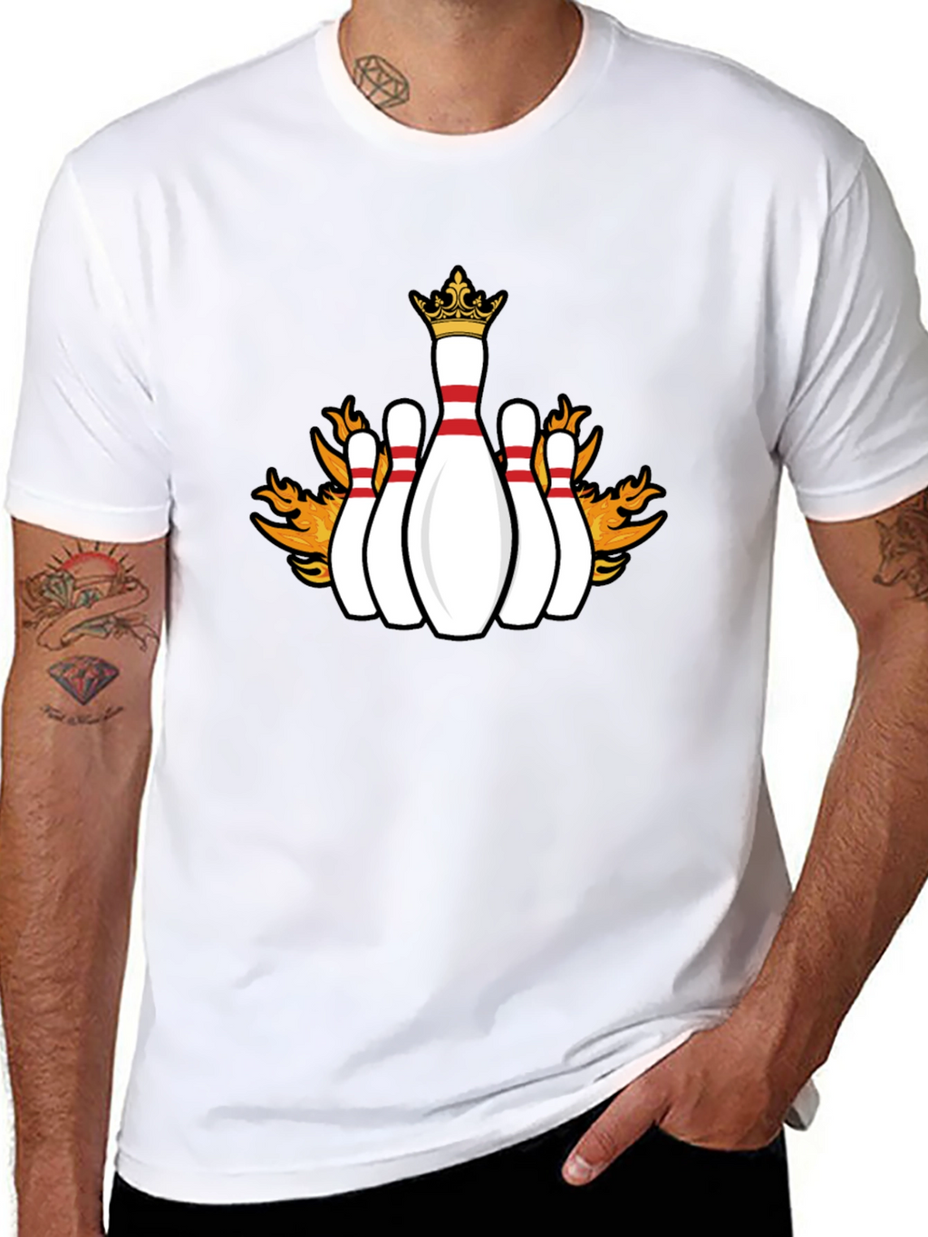 Flaming Crown Bowling Pins Black T-Shirt