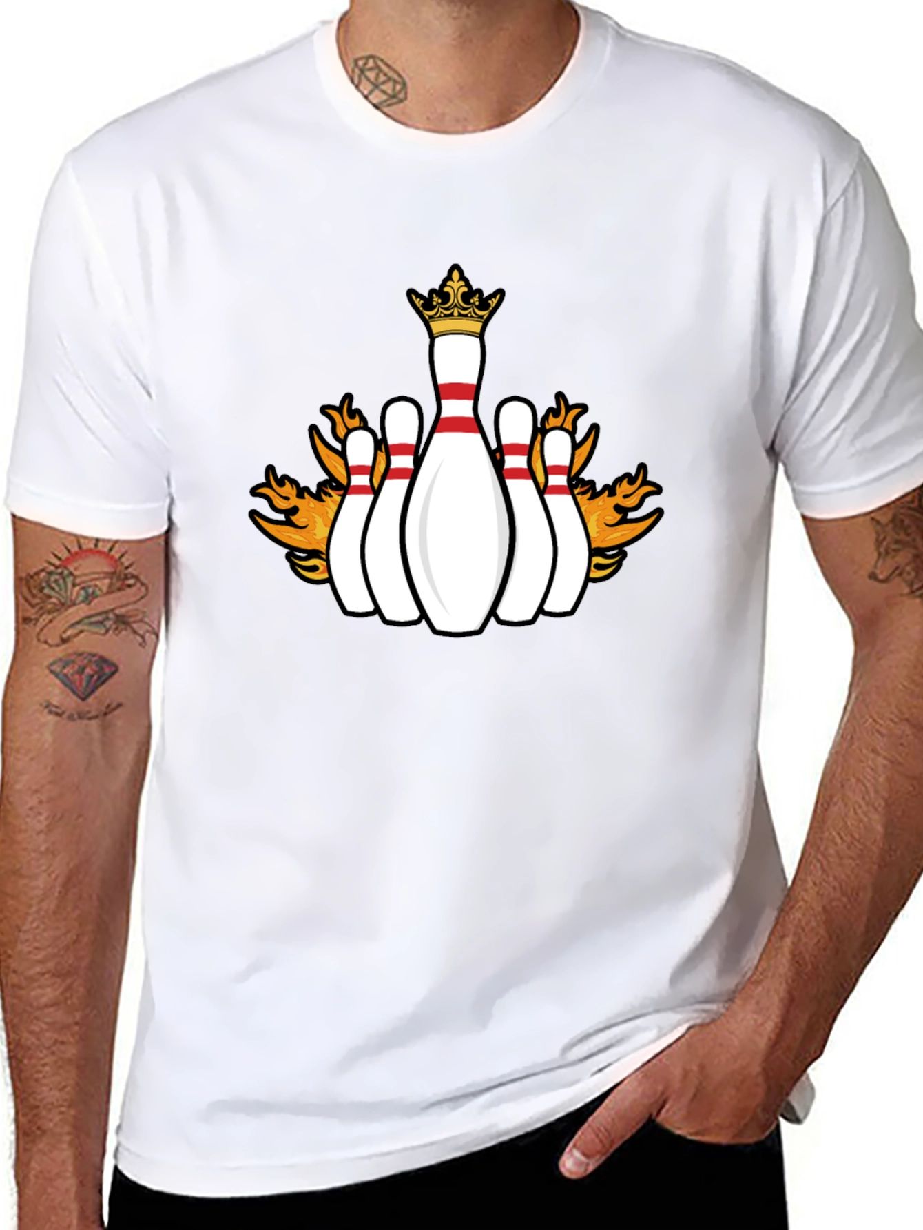 Flaming Crown Bowling Pins Black T-Shirt