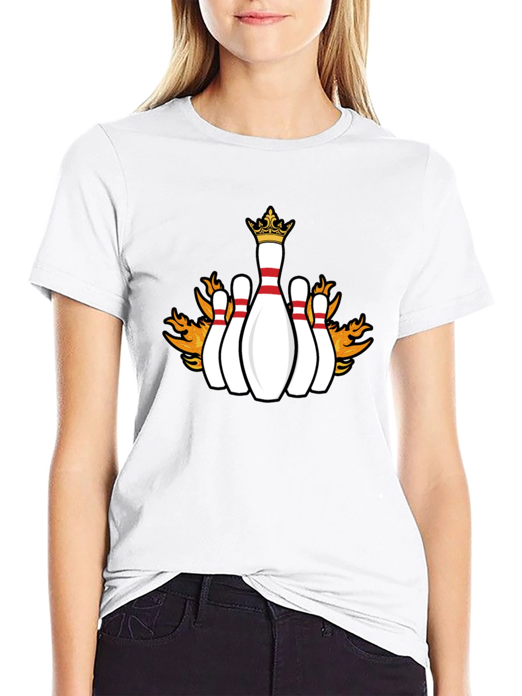 Flaming Crown Bowling Pins Black T-Shirt
