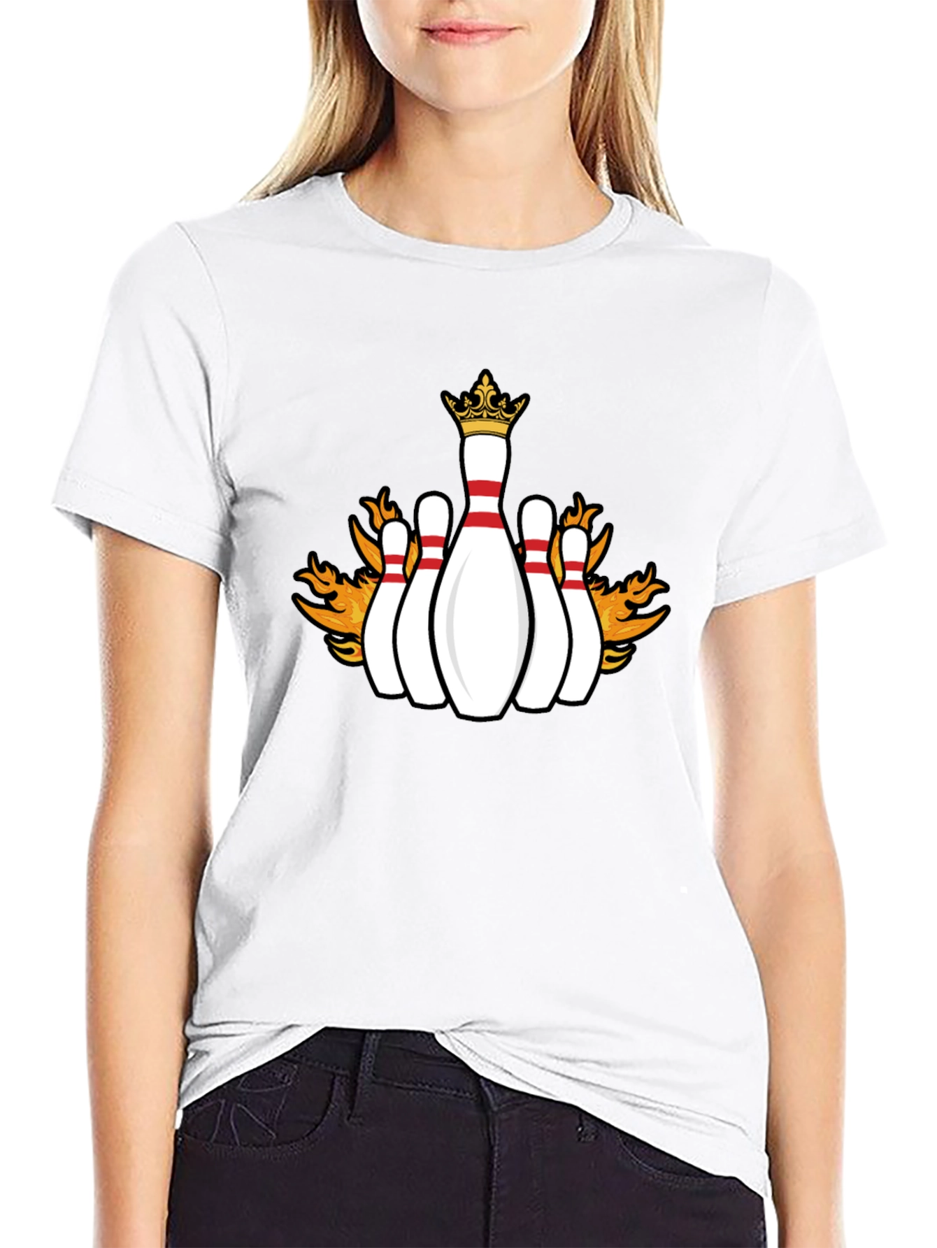 Flaming Crown Bowling Pins Black T-Shirt
