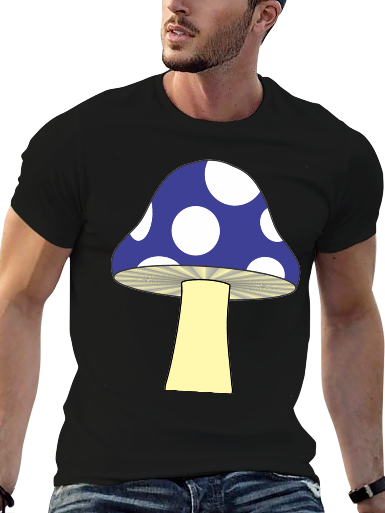 Funky Mushroom Graphic Tee - Black