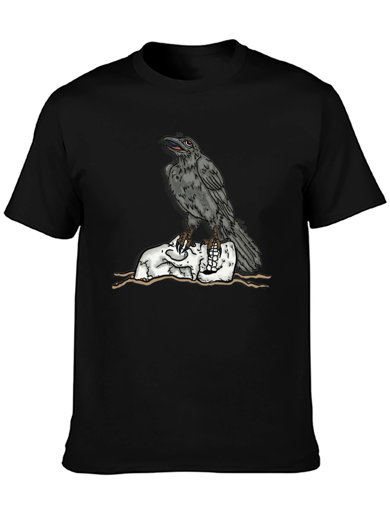 Raven Skull Graphic Tee - Mens Black T-Shirt