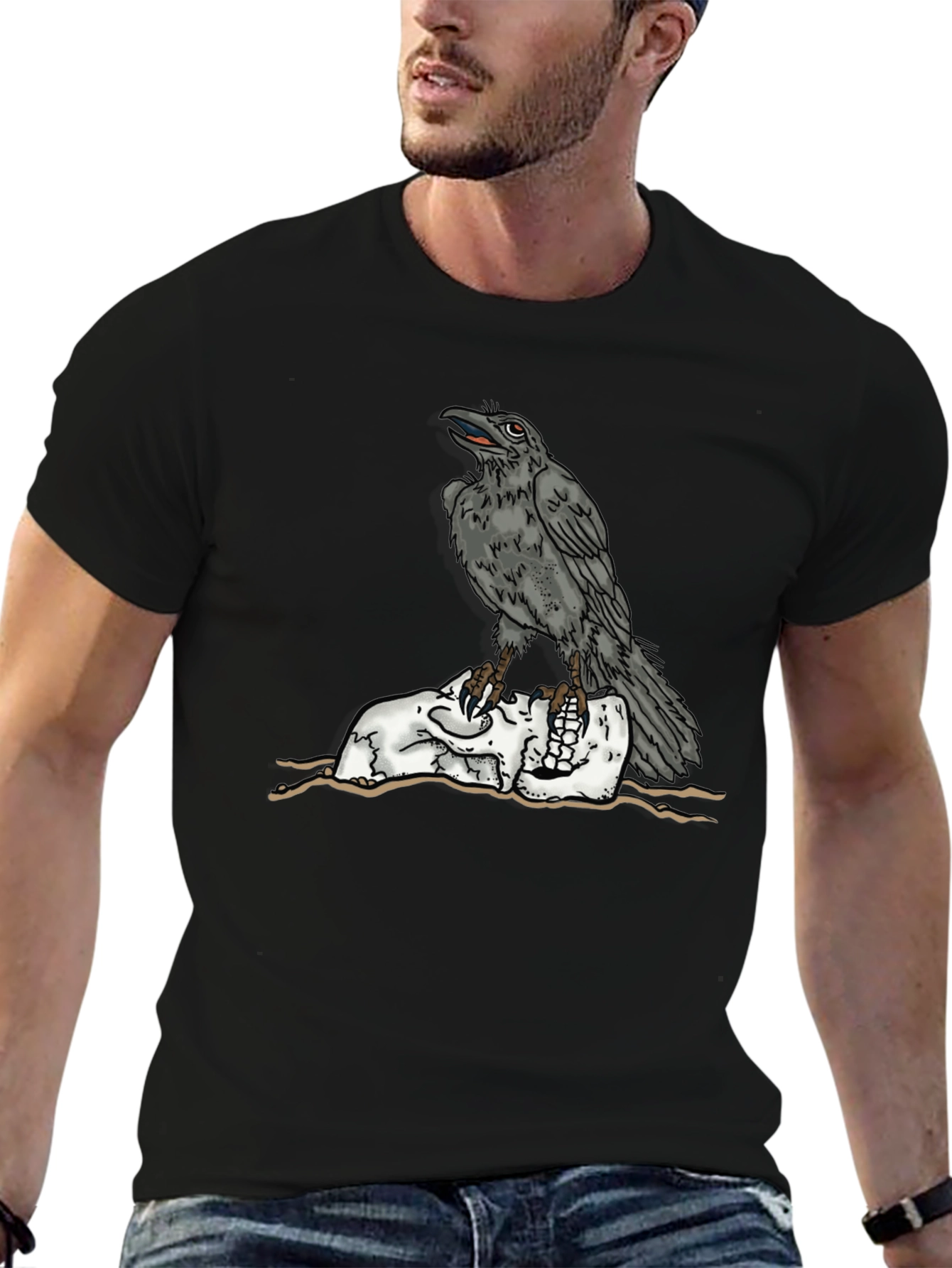 Raven Skull Graphic Tee - Mens Black T-Shirt