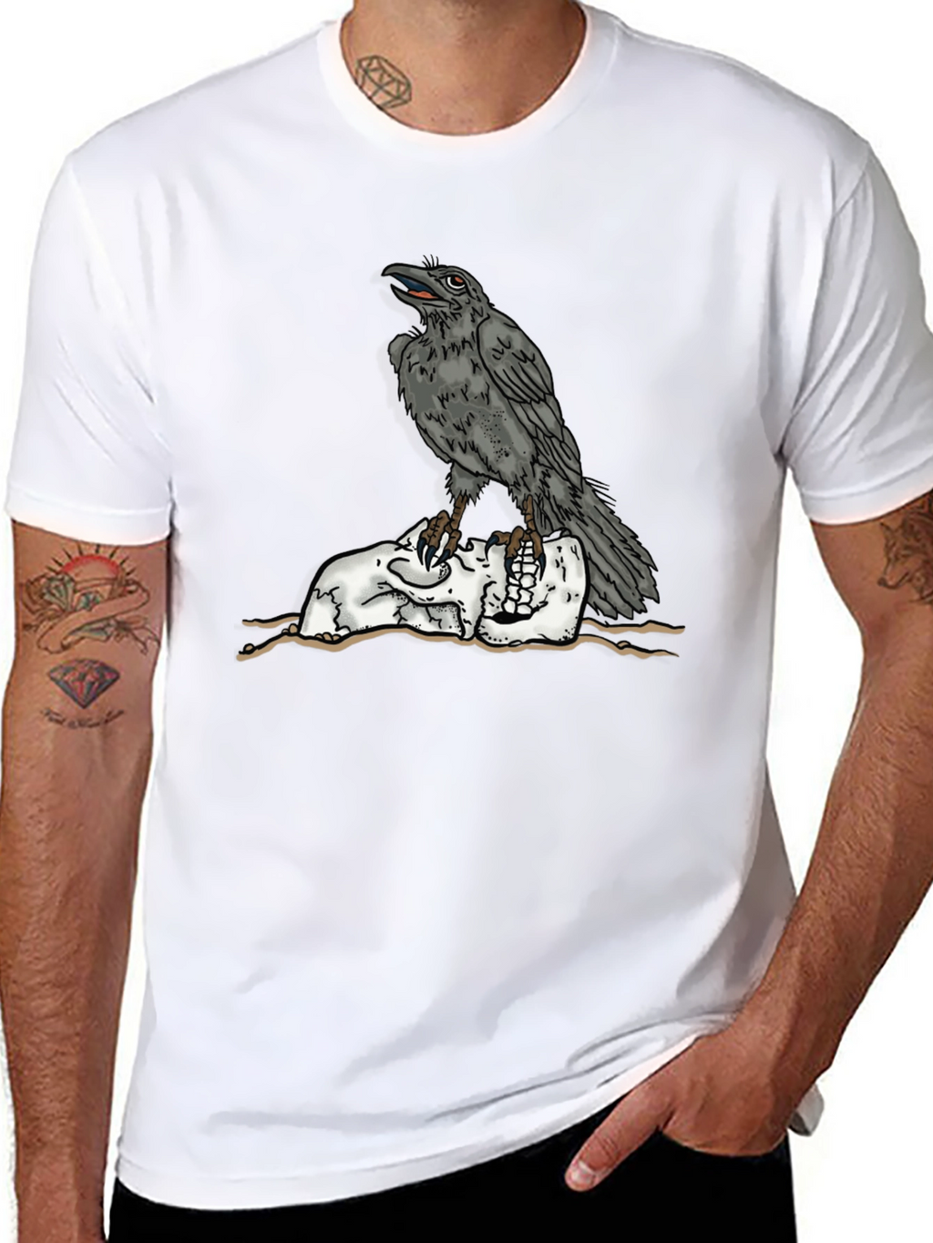Raven Skull Graphic Tee - Mens Black T-Shirt