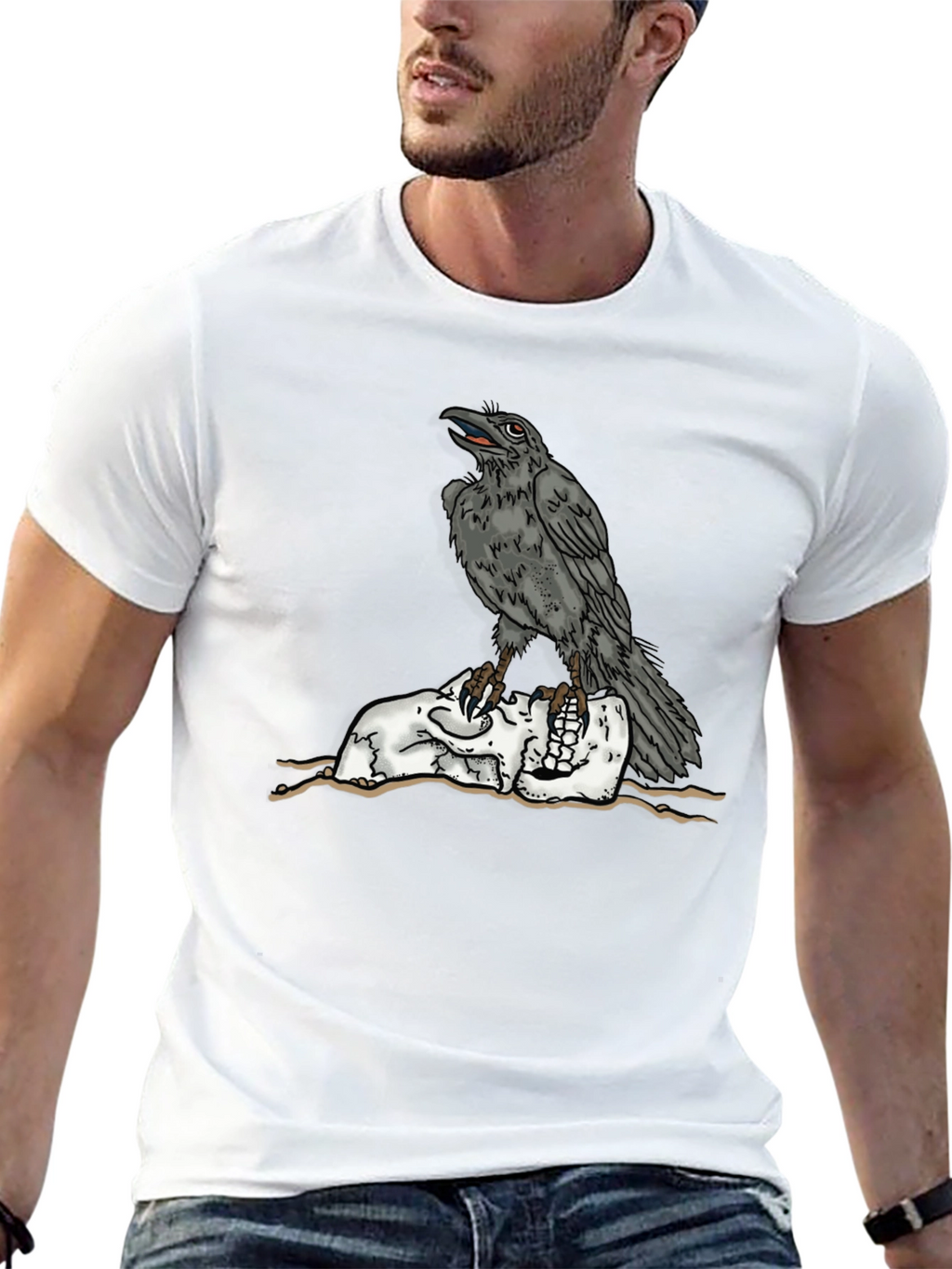 Raven Skull Graphic Tee - Mens Black T-Shirt