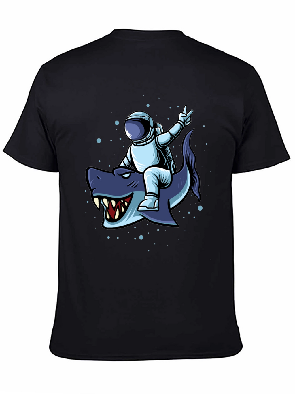 Astronaut Riding Shark Graphic Tee - Black