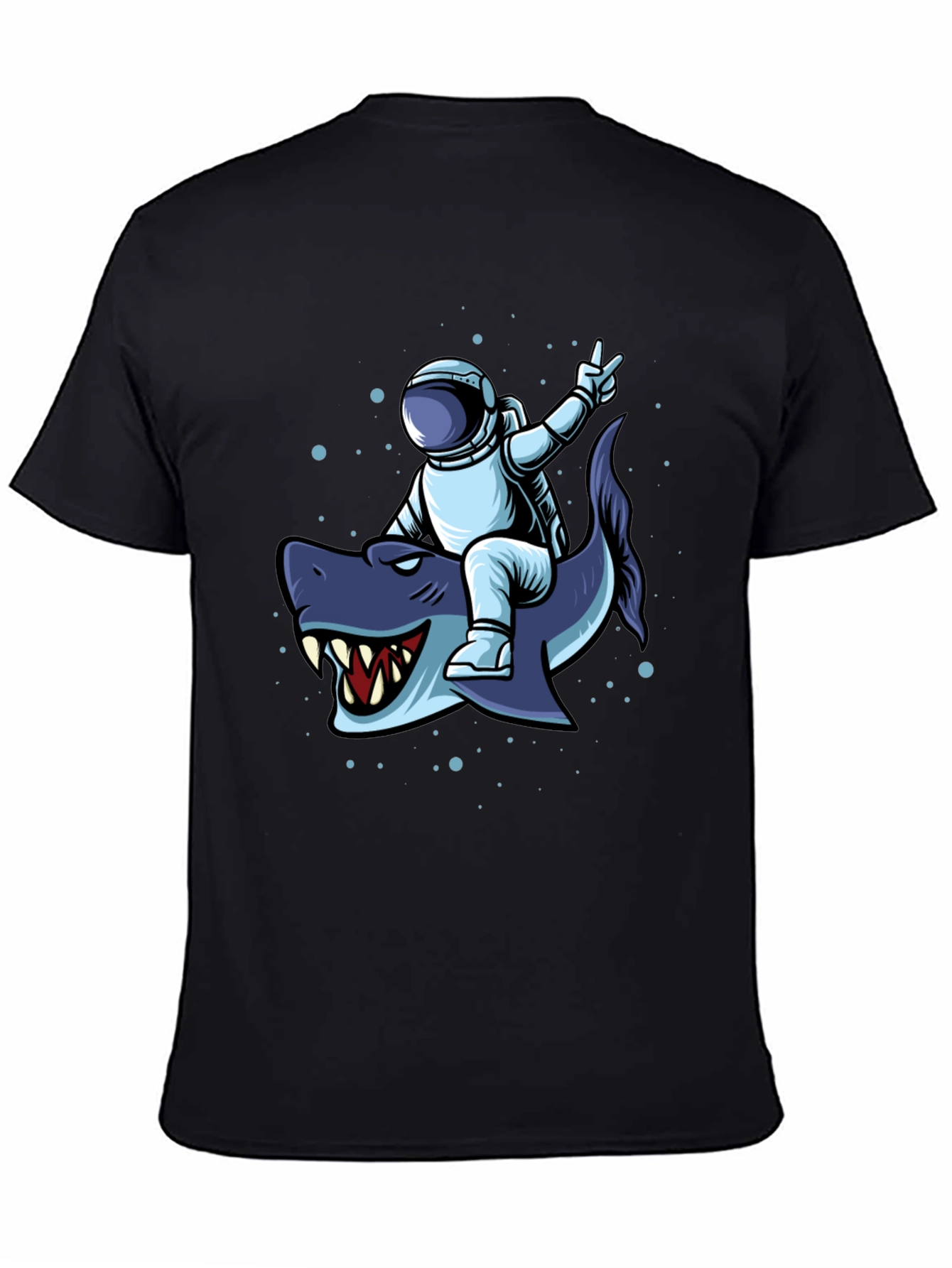 Astronaut Riding Shark Graphic Tee - Black