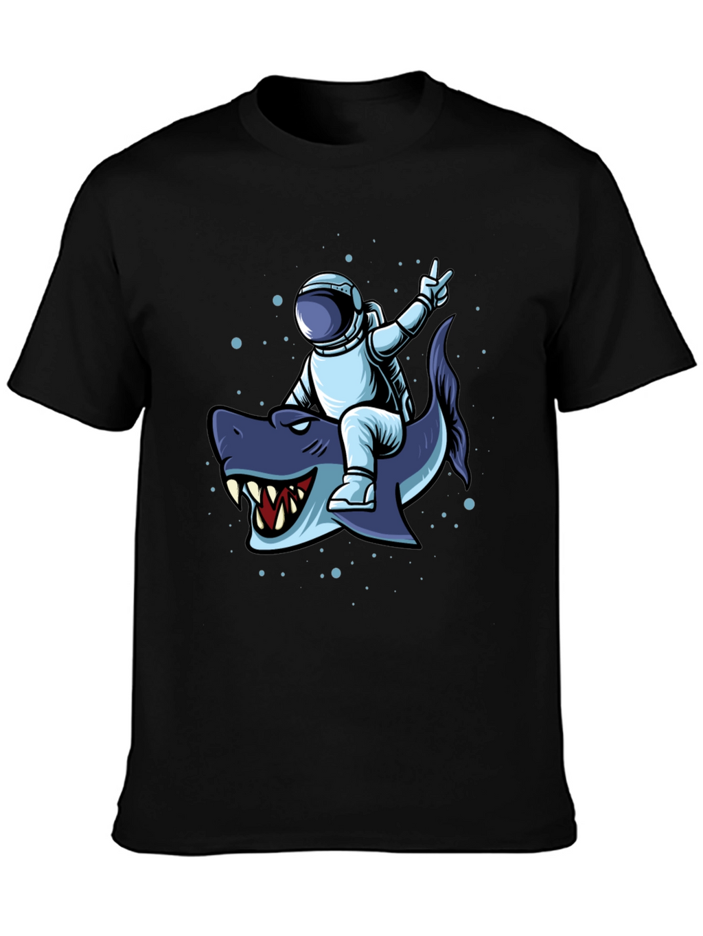 Astronaut Riding Shark Graphic Tee - Black