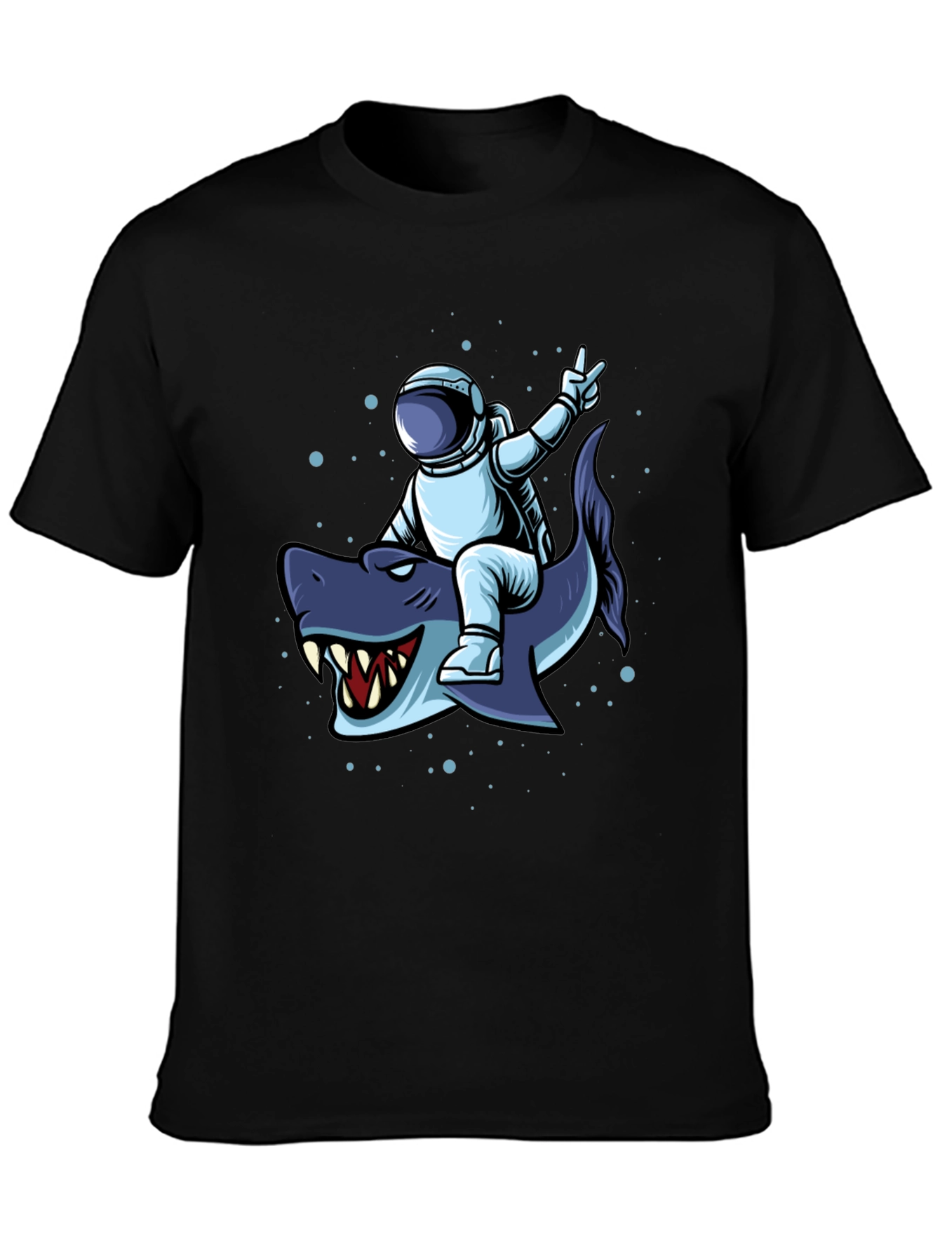 Astronaut Riding Shark Graphic Tee - Black