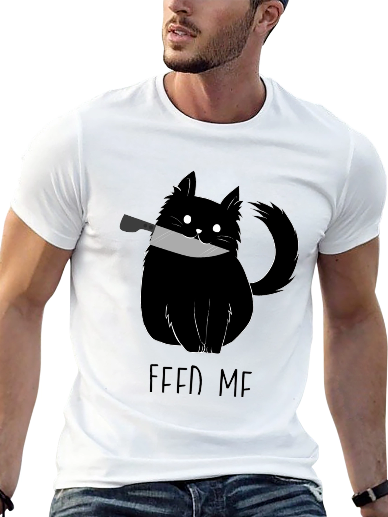Feed Me Cat Knife Black T-Shirt