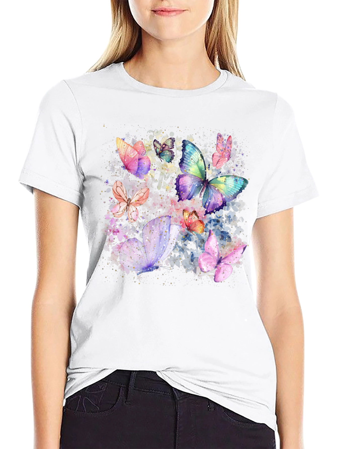 Butterfly Watercolor Graphic Tee - Soft Black T-Shirt