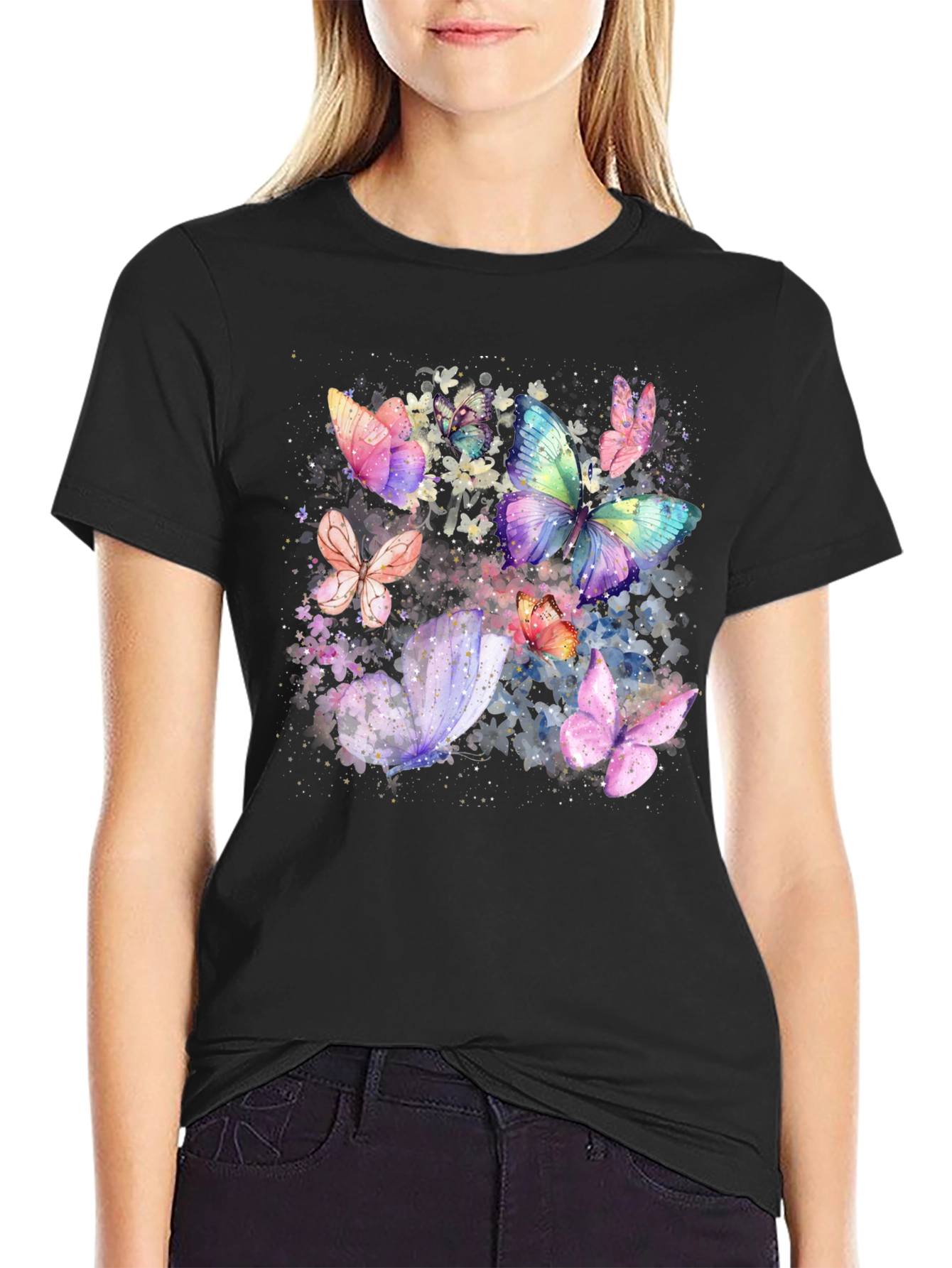 Butterfly Watercolor Graphic Tee - Soft Black T-Shirt