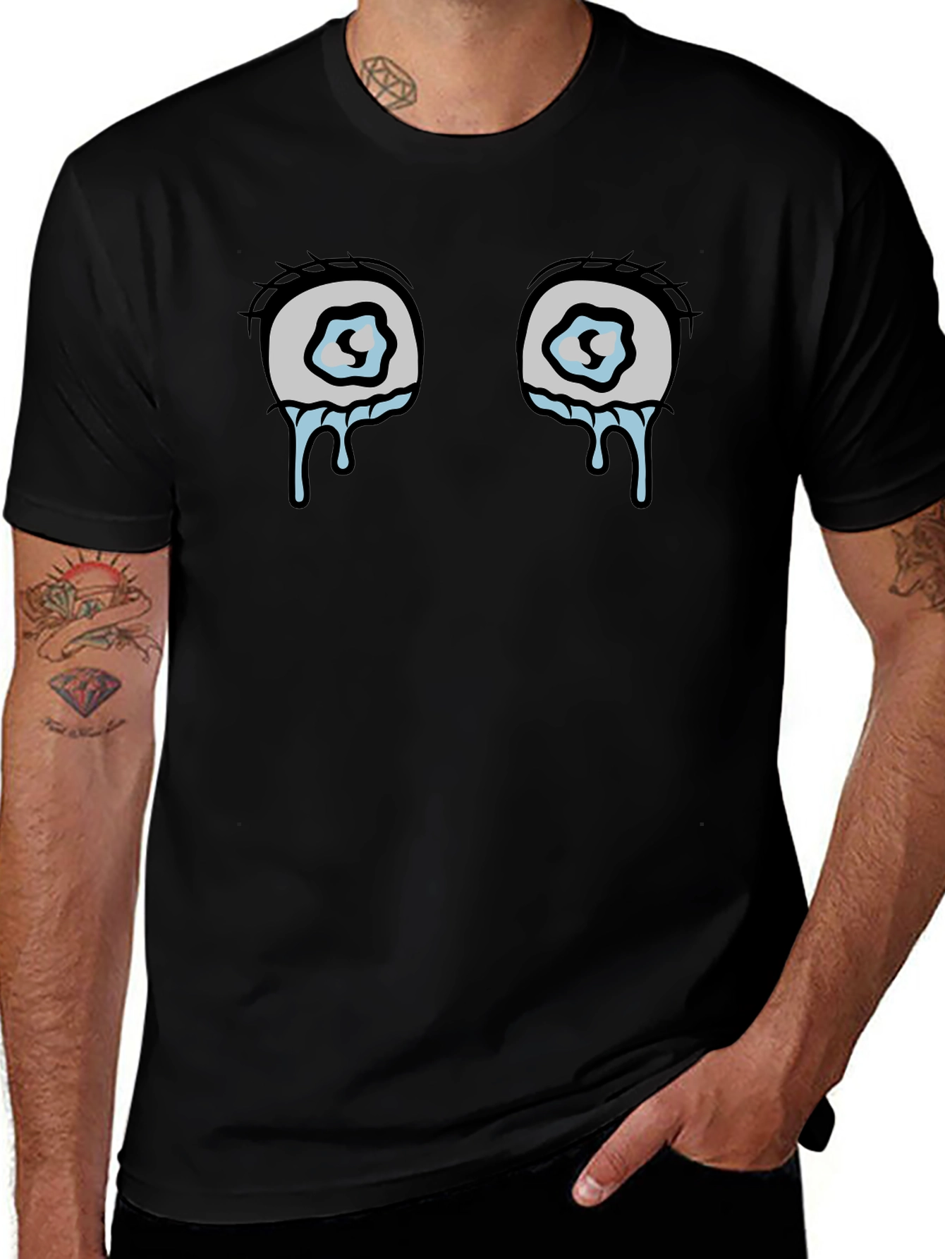 Crying Eyes Graphic Tee - Black Cotton Comfort