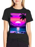 Sunset Beach Palm Tree T-Shirt