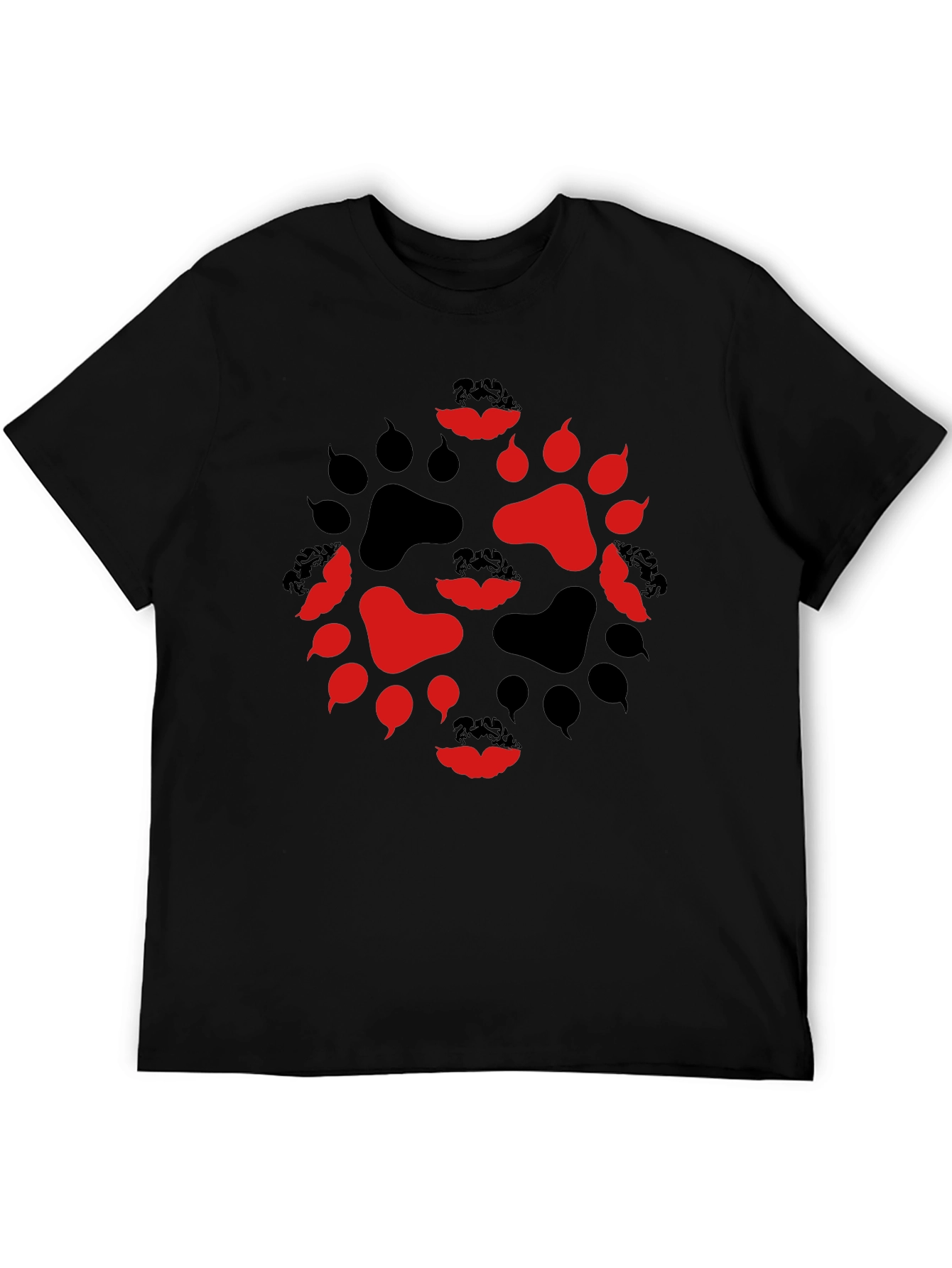 Paw Print Lips Graphic Tee - Black Cotton Blend Casual Wear