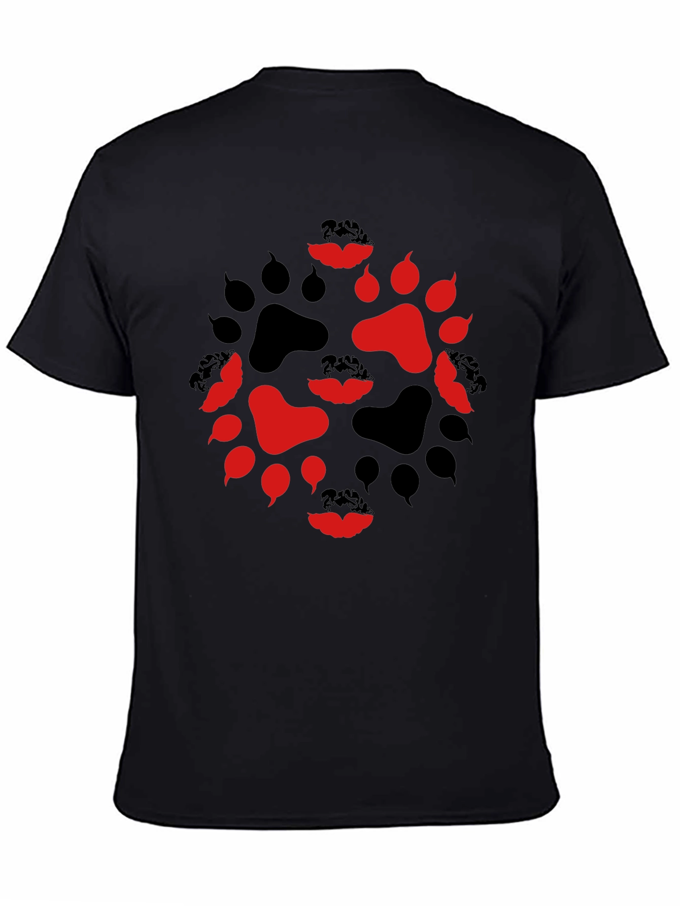 Paw Print Lips Graphic Tee - Black Cotton Blend Casual Wear