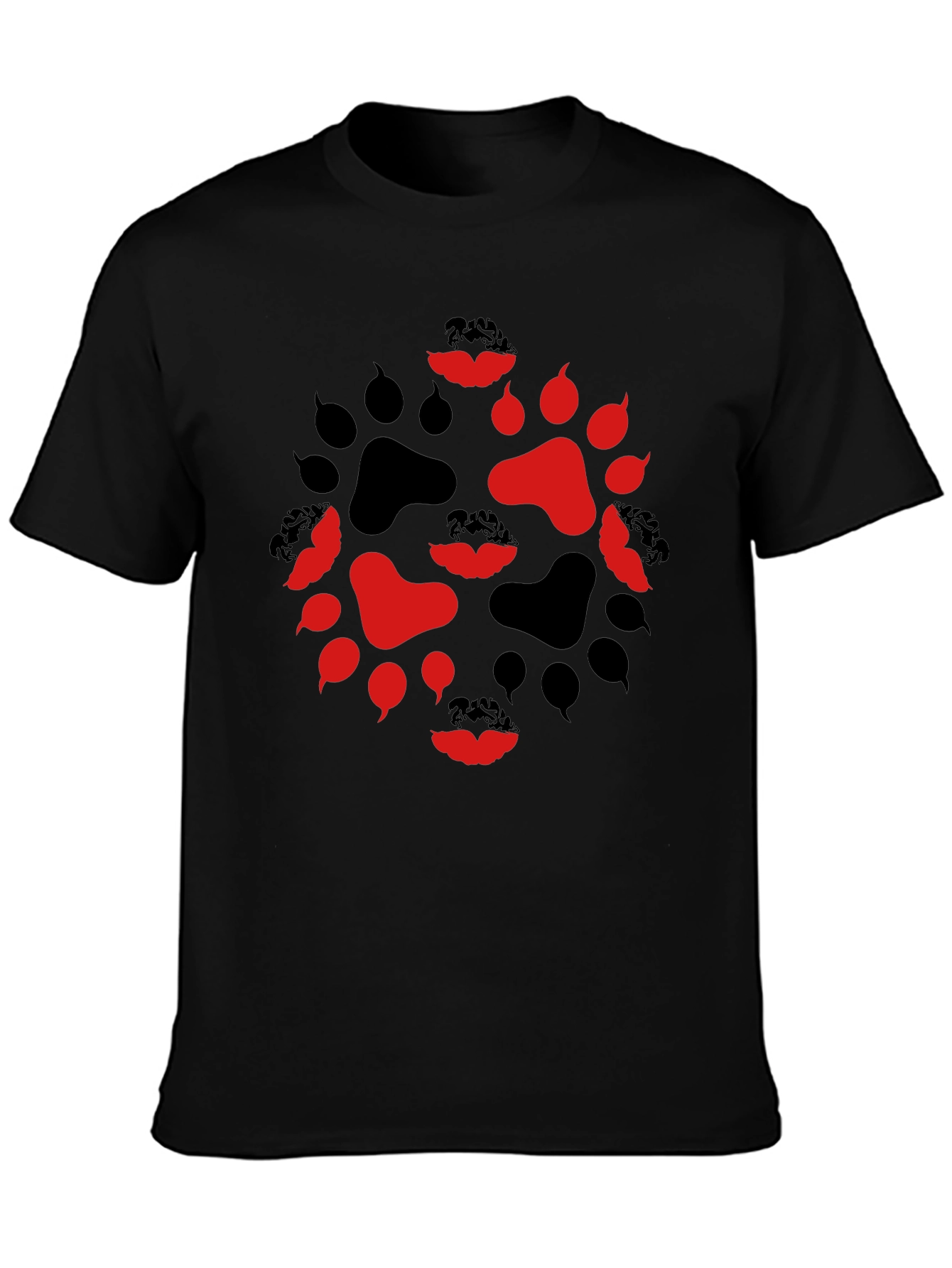 Paw Print Lips Graphic Tee - Black Cotton Blend Casual Wear