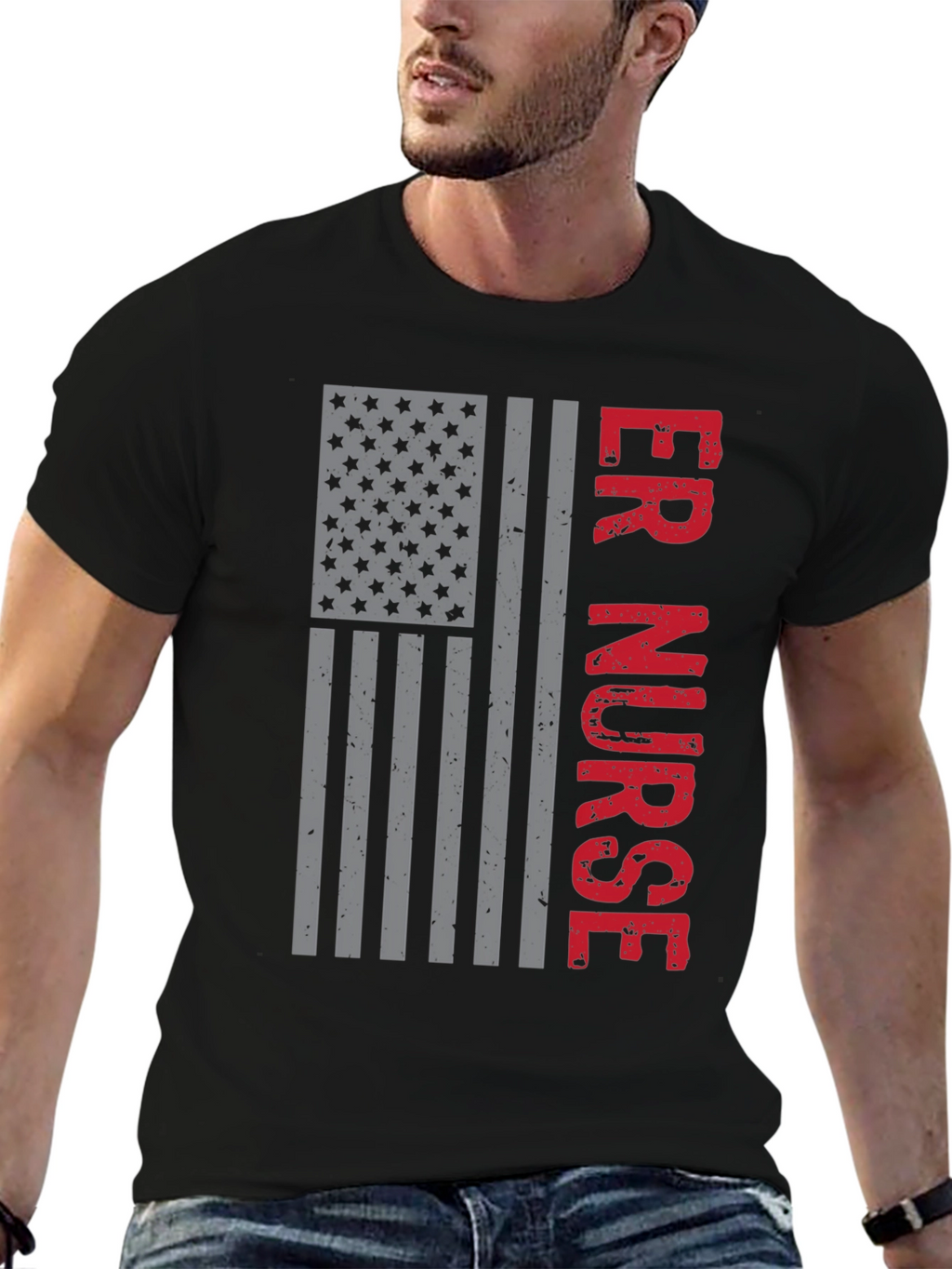 ER Nurse American Flag Graphic T-Shirt