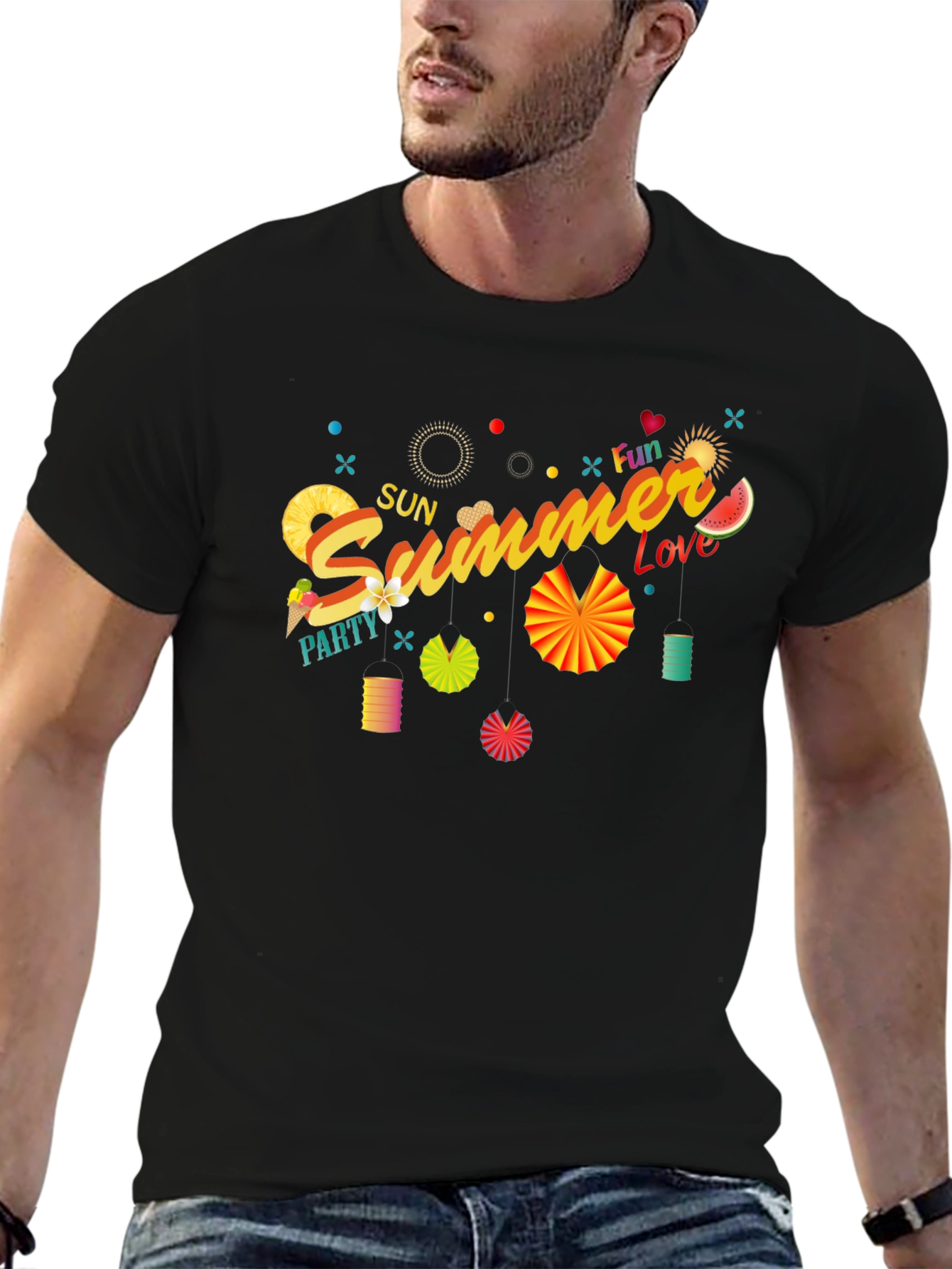 Summer Fun Black Graphic T-Shirt