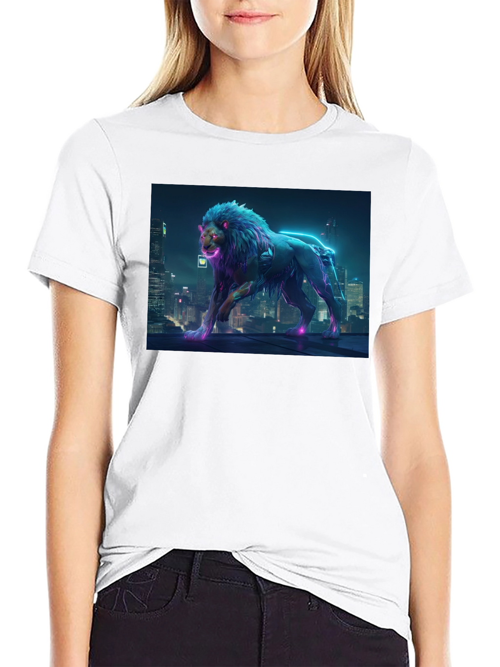 Cyberpunk Lion Graphic Black T-Shirt