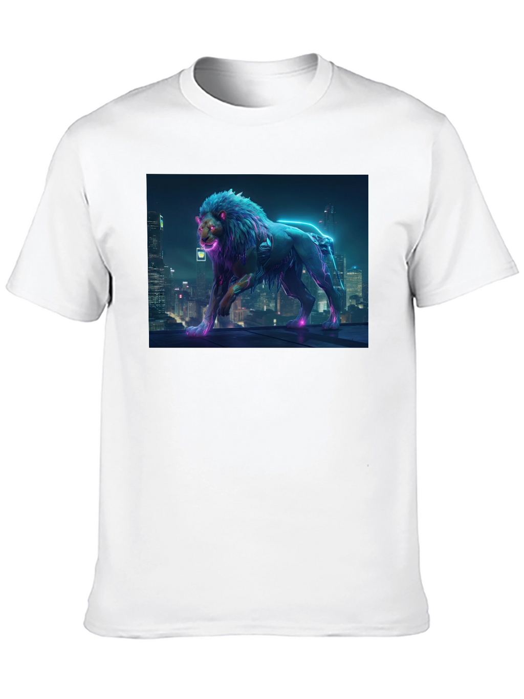 Cyberpunk Lion Graphic Black T-Shirt