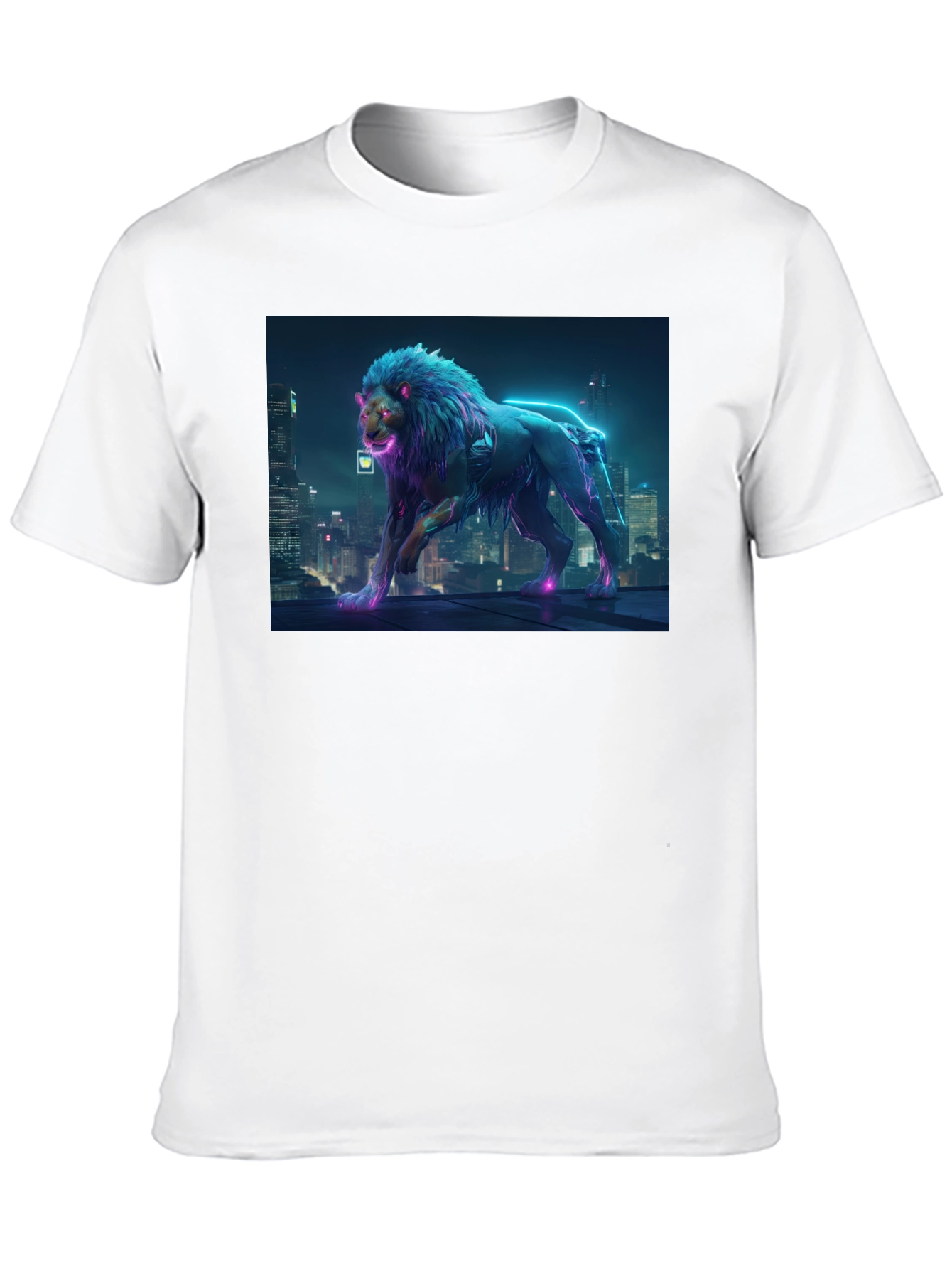 Cyberpunk Lion Graphic Black T-Shirt