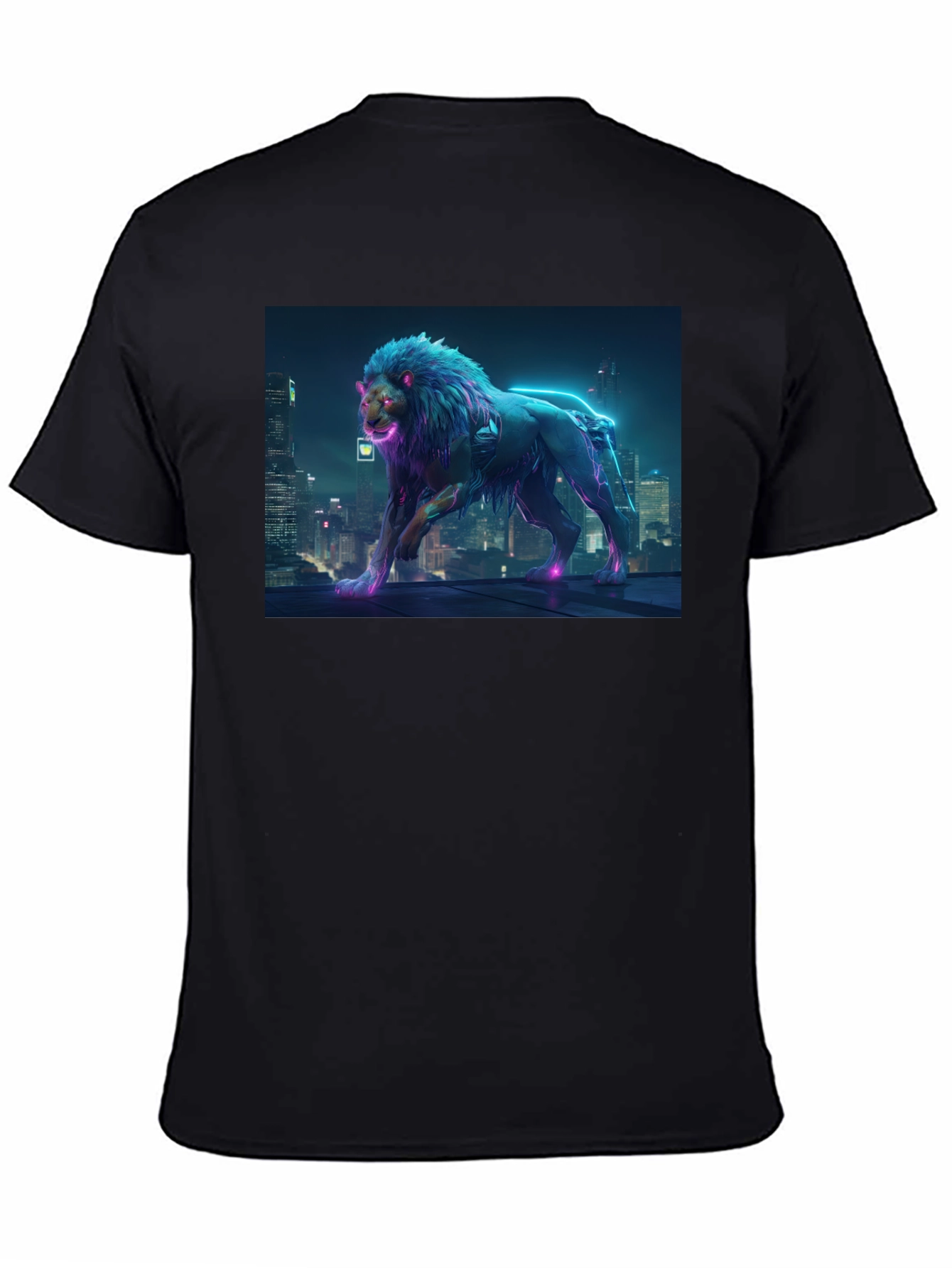 Cyberpunk Lion Graphic Black T-Shirt
