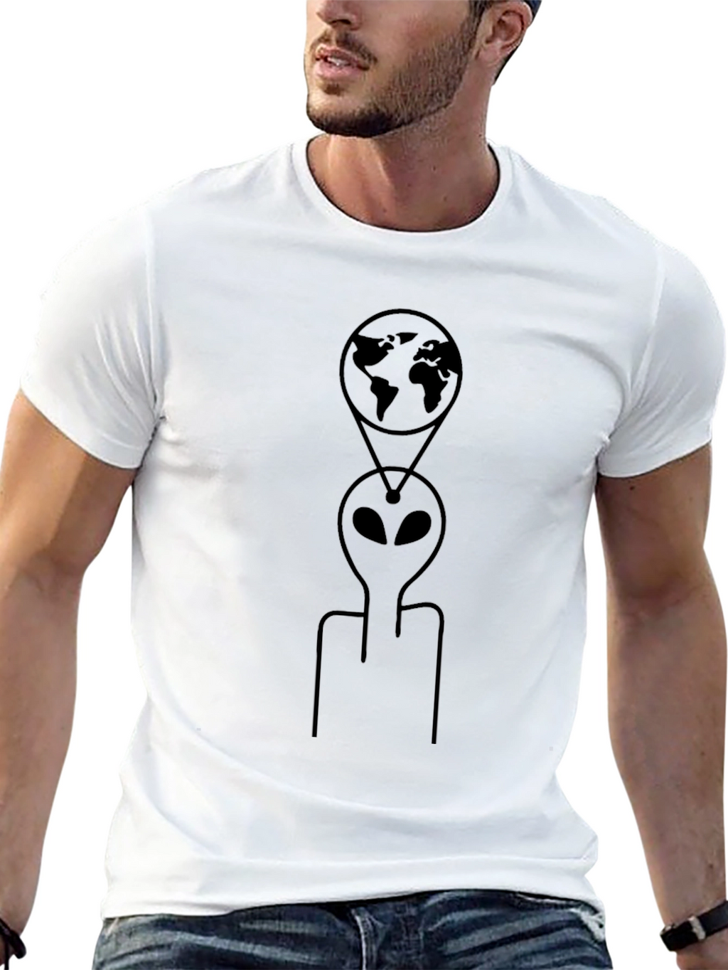 Alien Earth Graphic Tee - Black Cotton T-Shirt