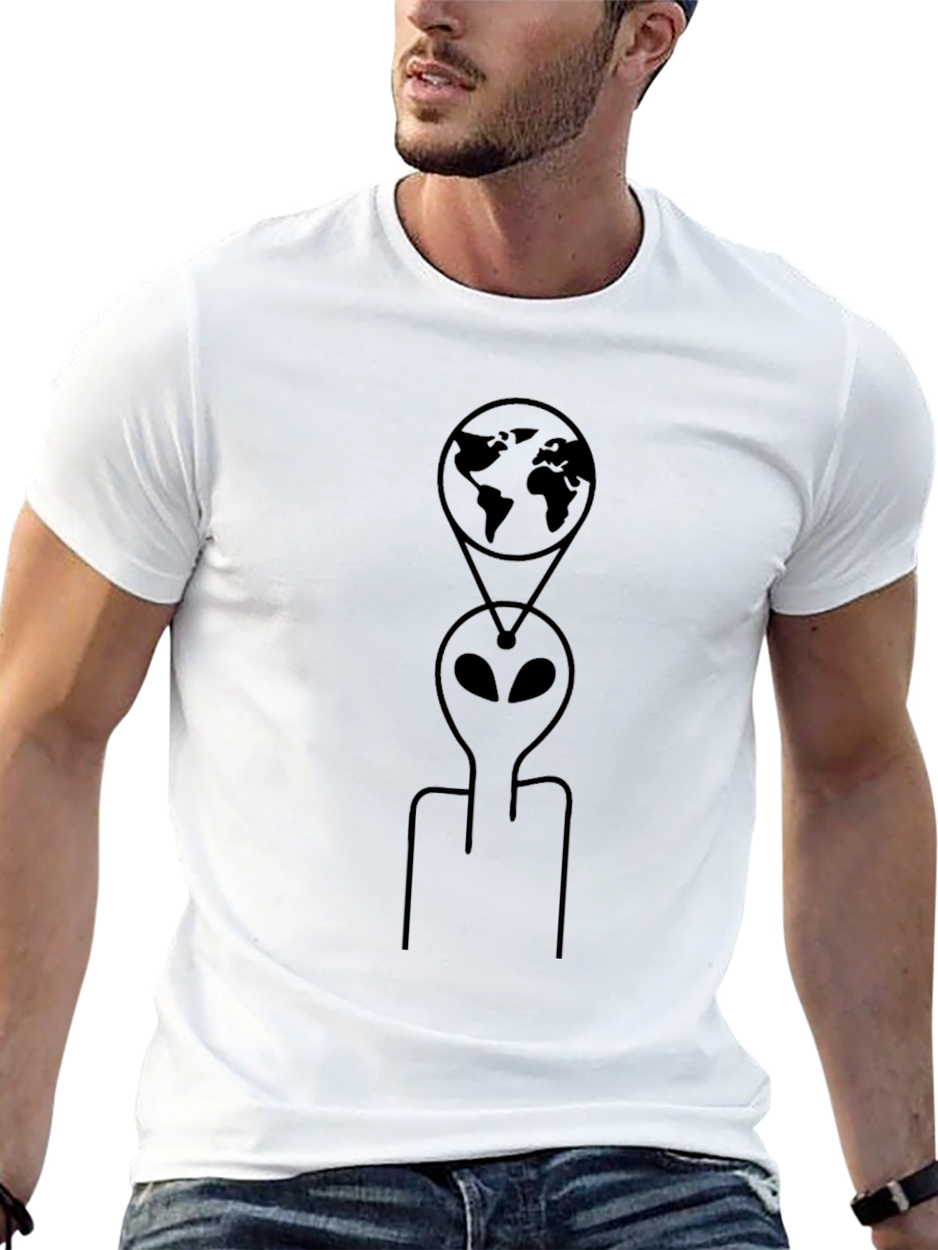 Alien Earth Graphic Tee - Black Cotton T-Shirt