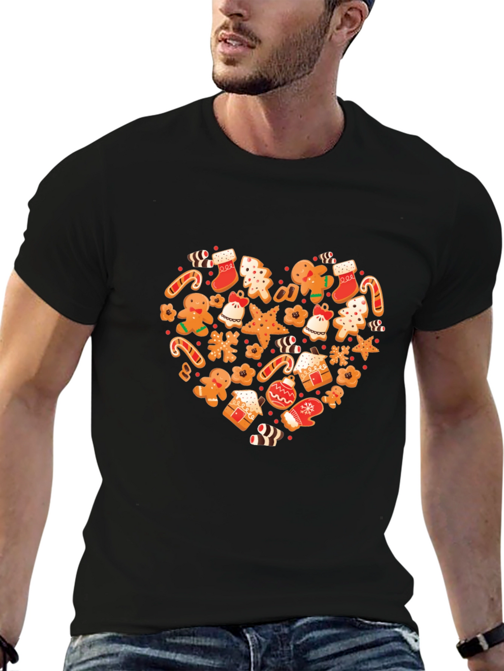 Festive Holiday Gingerbread Heart Graphic Tee