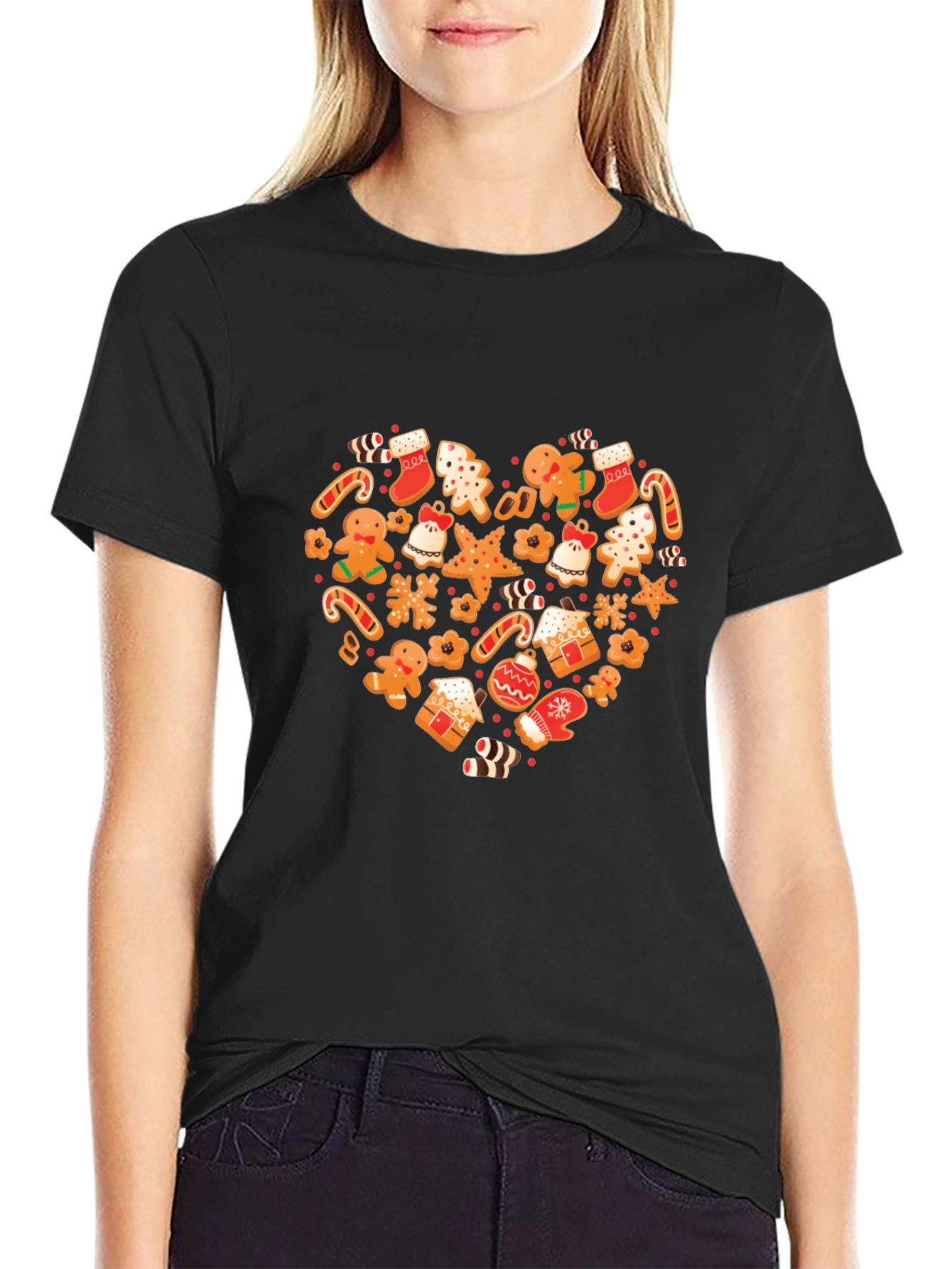 Festive Holiday Gingerbread Heart Graphic Tee