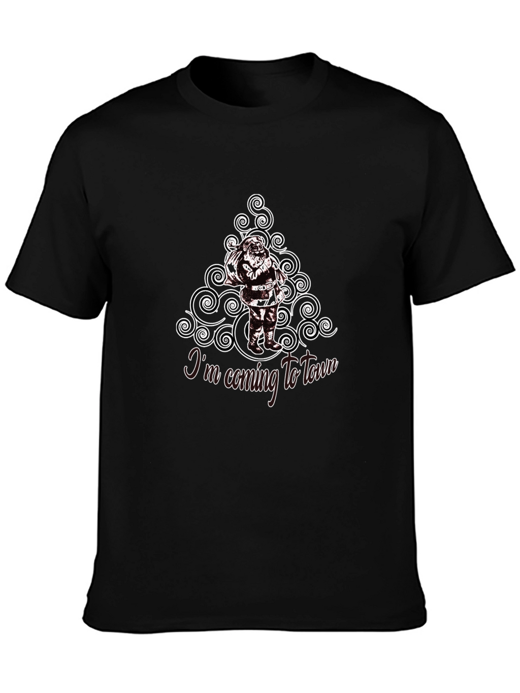 Santas Coming to Town Black Cotton T-Shirt