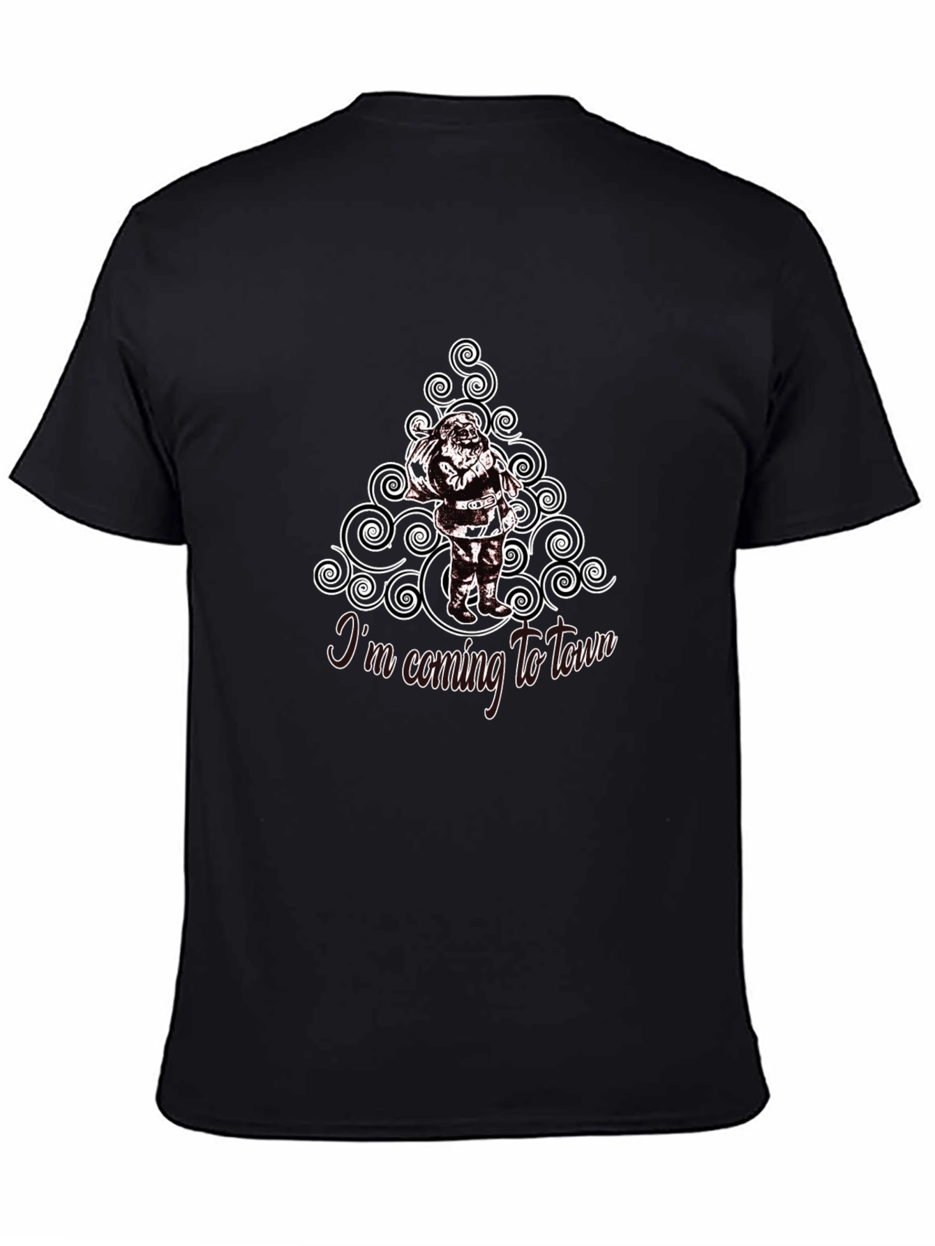 Santas Coming to Town Black Cotton T-Shirt