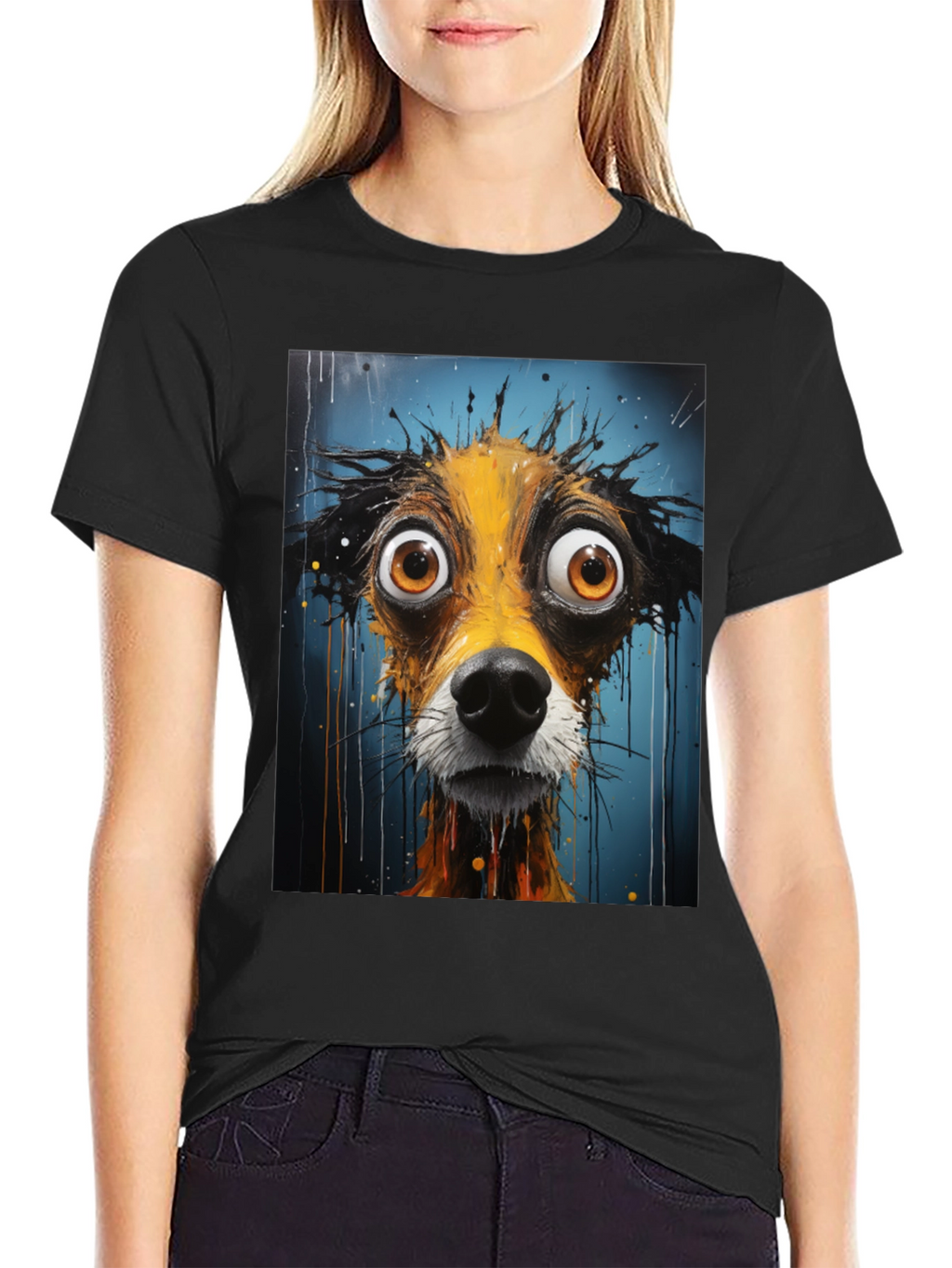 Funny Dog Art Graphic Tee - Black