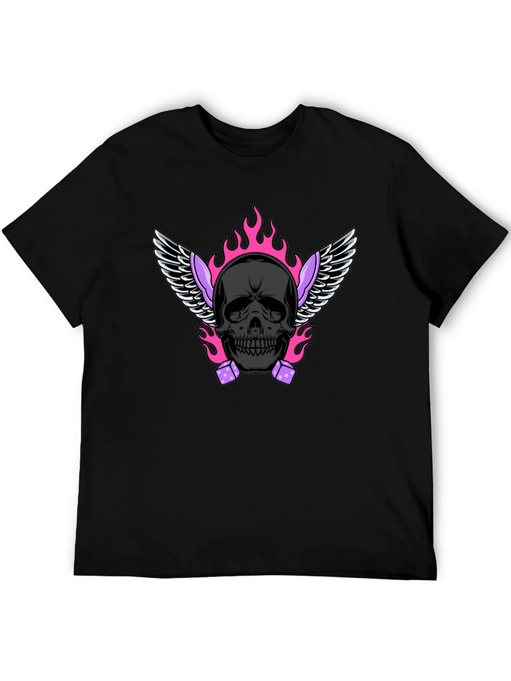 Skull with Wings and Dice Graphic T-Shirt