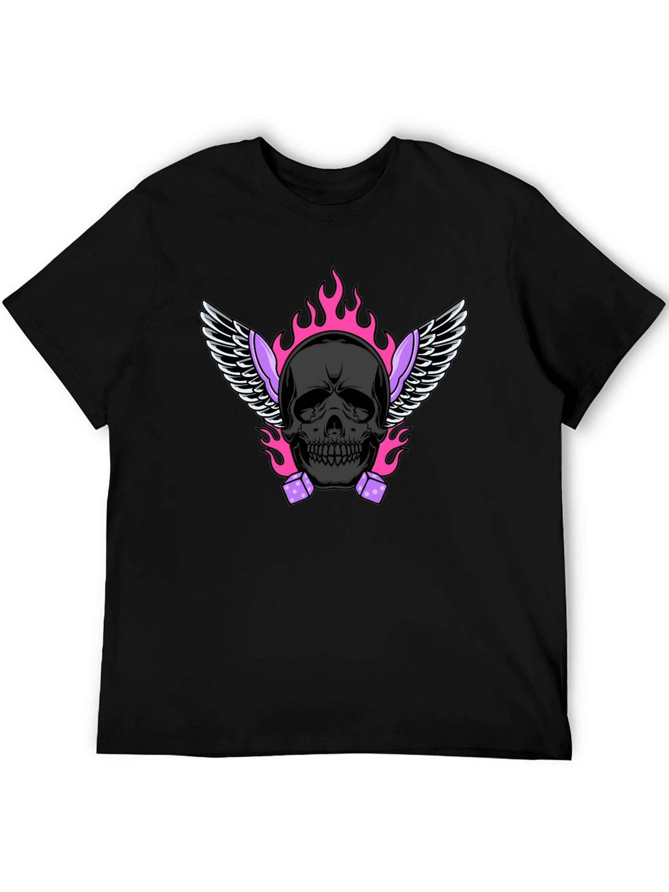 Skull with Wings and Dice Graphic T-Shirt