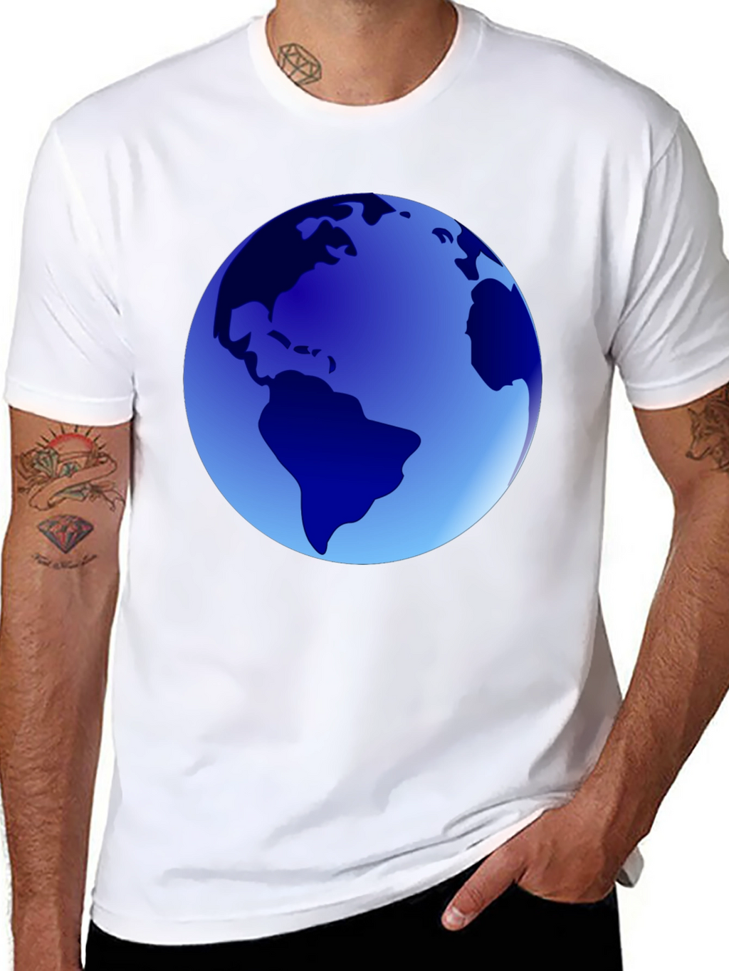 Earth Globe Graphic Tee - Mens Casual Black T-Shirt