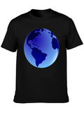 Earth Globe Graphic Tee - Mens Casual Black T-Shirt