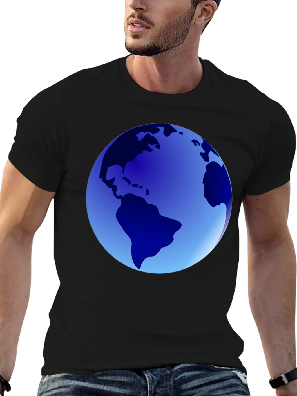 Earth Globe Graphic Tee - Mens Casual Black T-Shirt