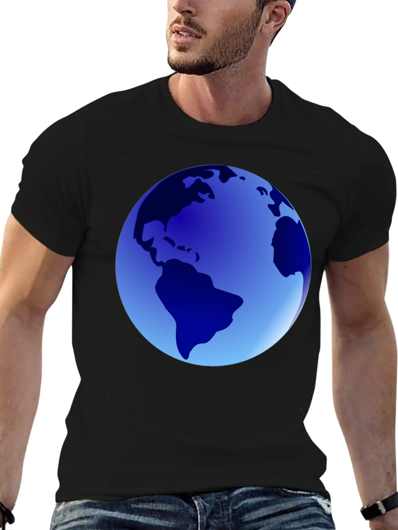 Earth Globe Graphic Tee - Mens Casual Black T-Shirt
