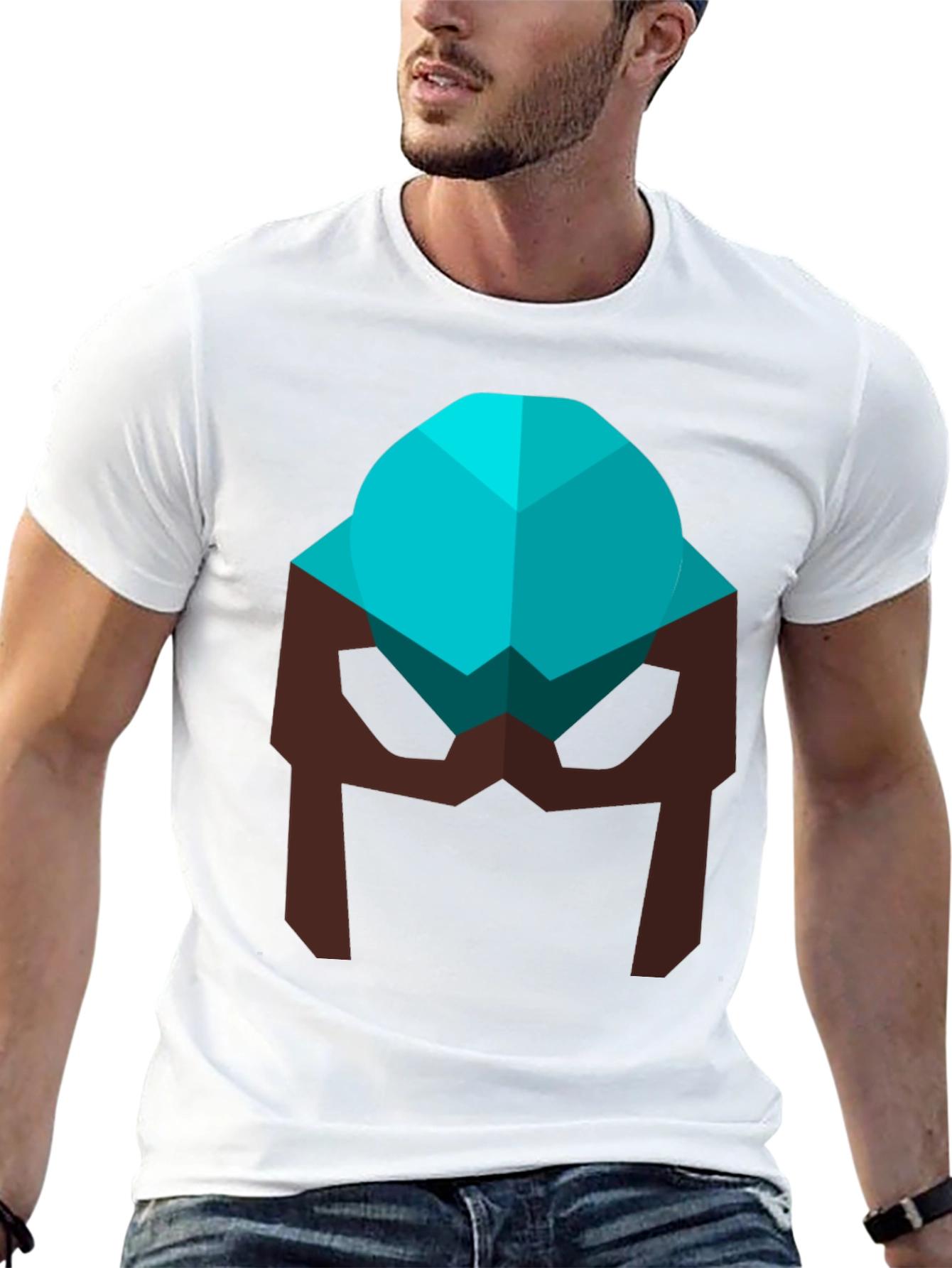 Geometric Helmet Graphic Tee - Modern Casual Style