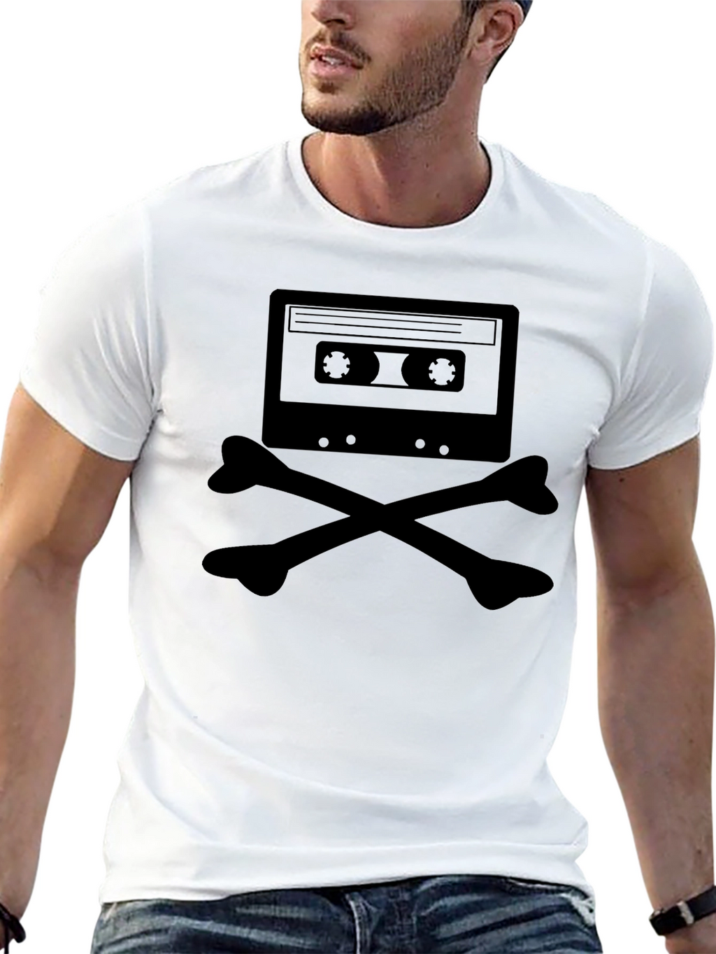 Retro Cassette Skull Graphic T-Shirt