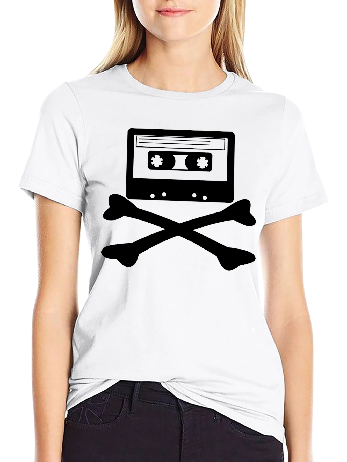 Retro Cassette Skull Graphic T-Shirt