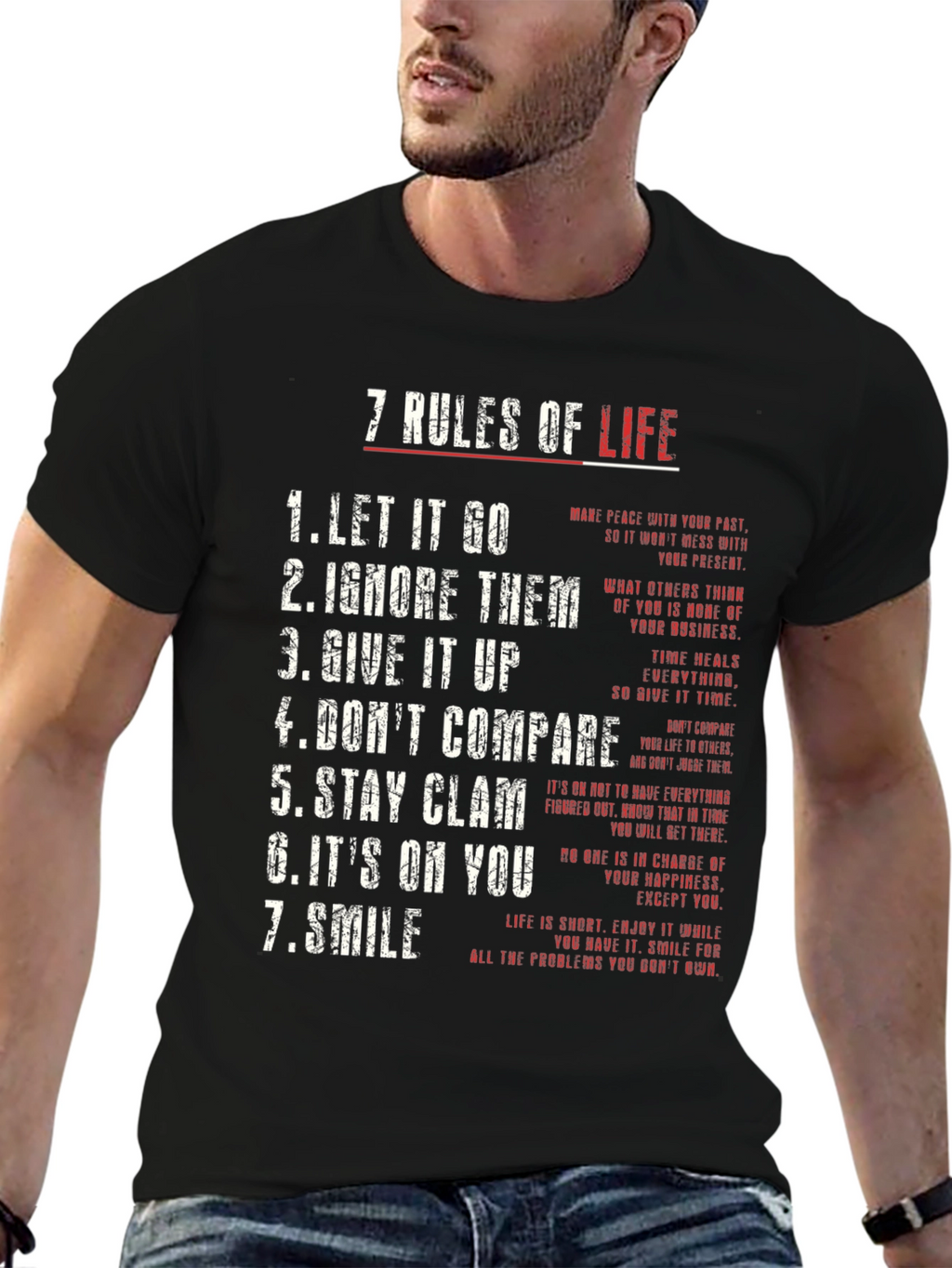 7 Rules of Life Graphic Tee - Motivational T-Shirt