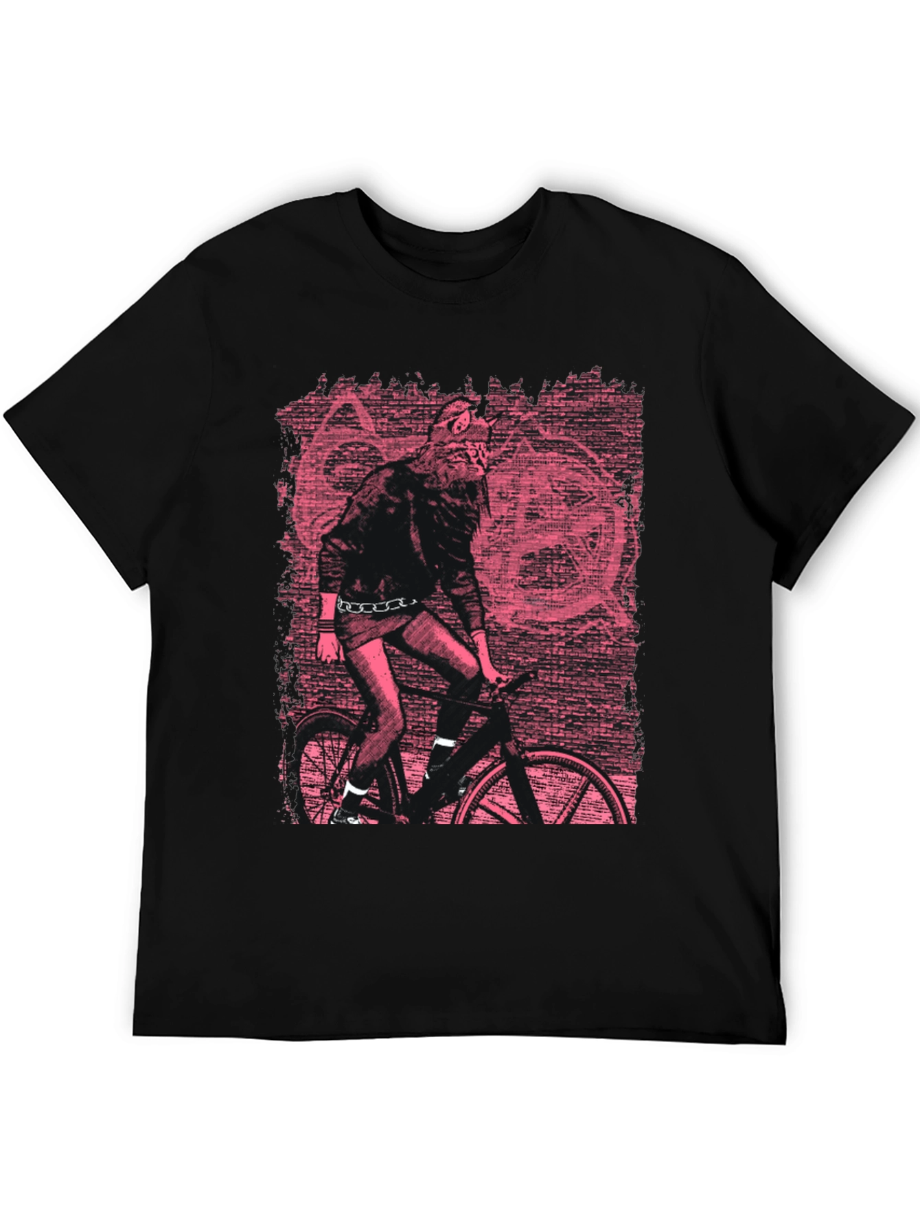 Edgy Graphic Tee - Werewolf Biker in Pink