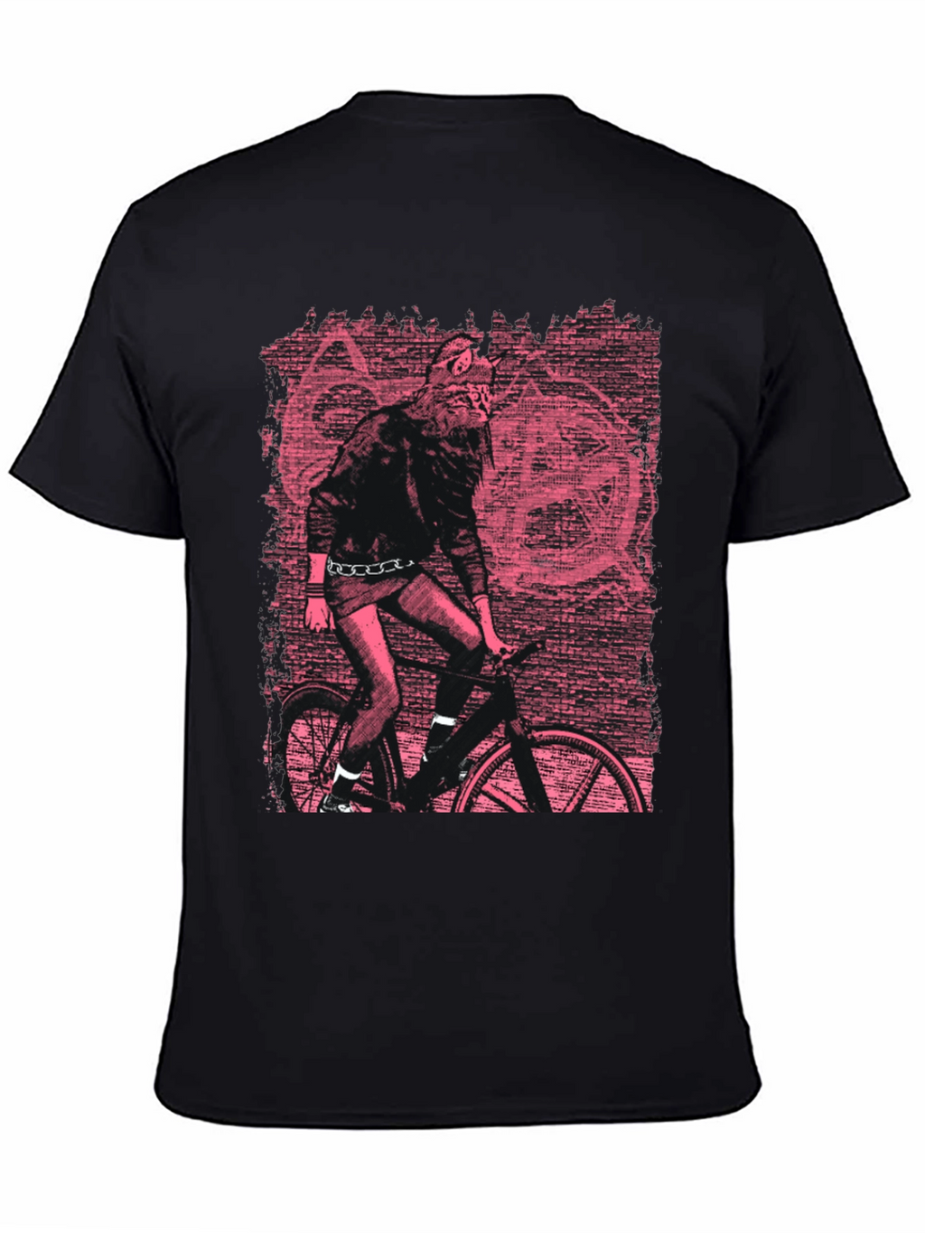 Edgy Graphic Tee - Werewolf Biker in Pink