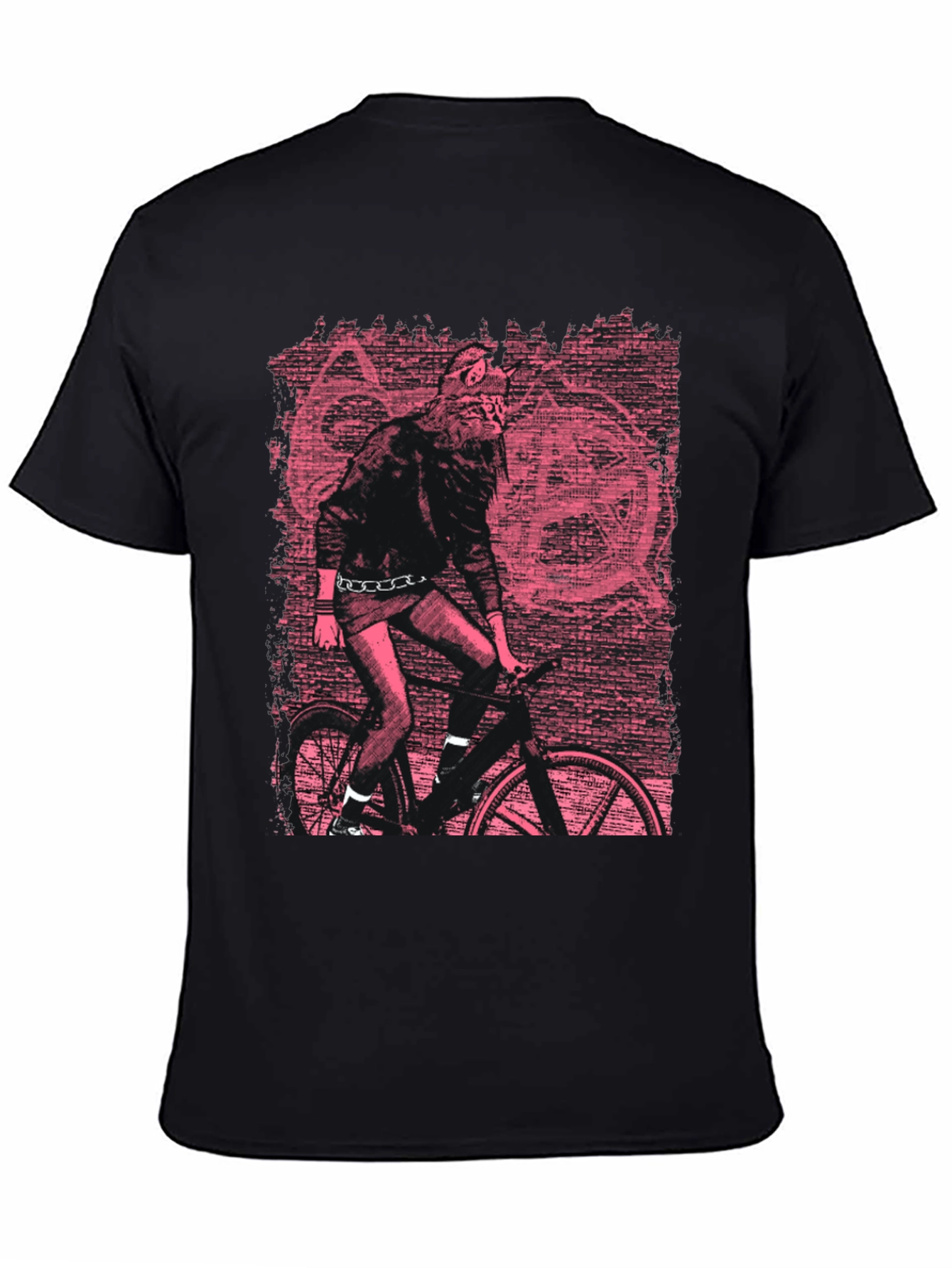 Edgy Graphic Tee - Werewolf Biker in Pink